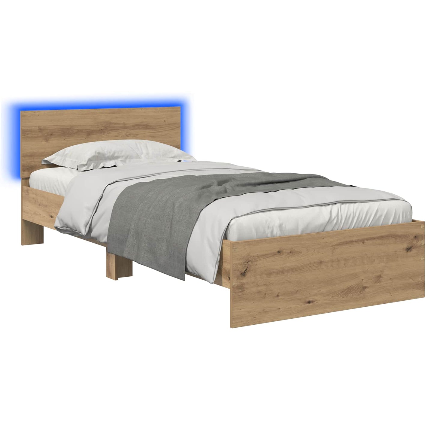 Bedframe met LED-stripverlichting Artisanaal eiken Bewerkt hout