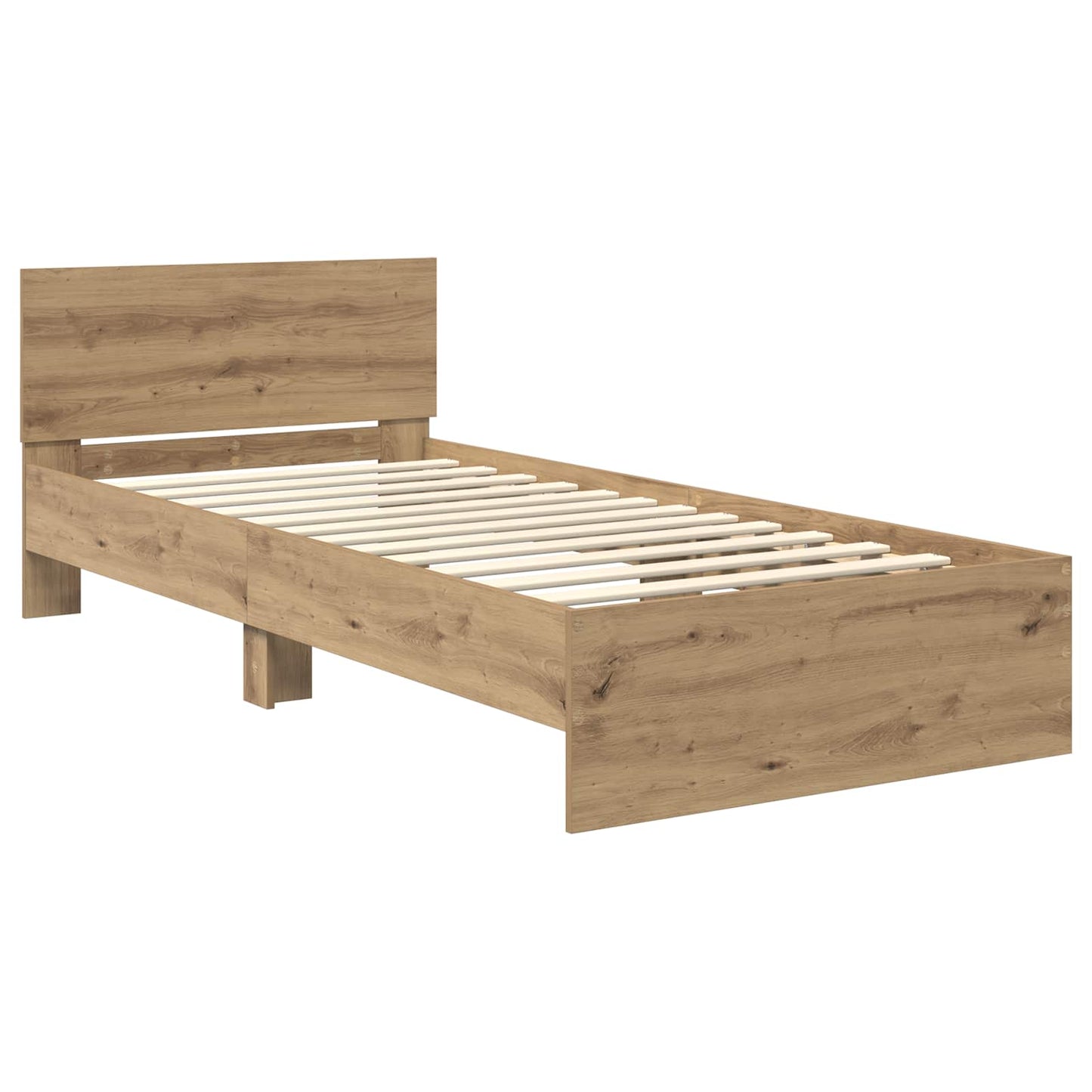 Bedframe met LED-stripverlichting Artisanaal eiken Bewerkt hout