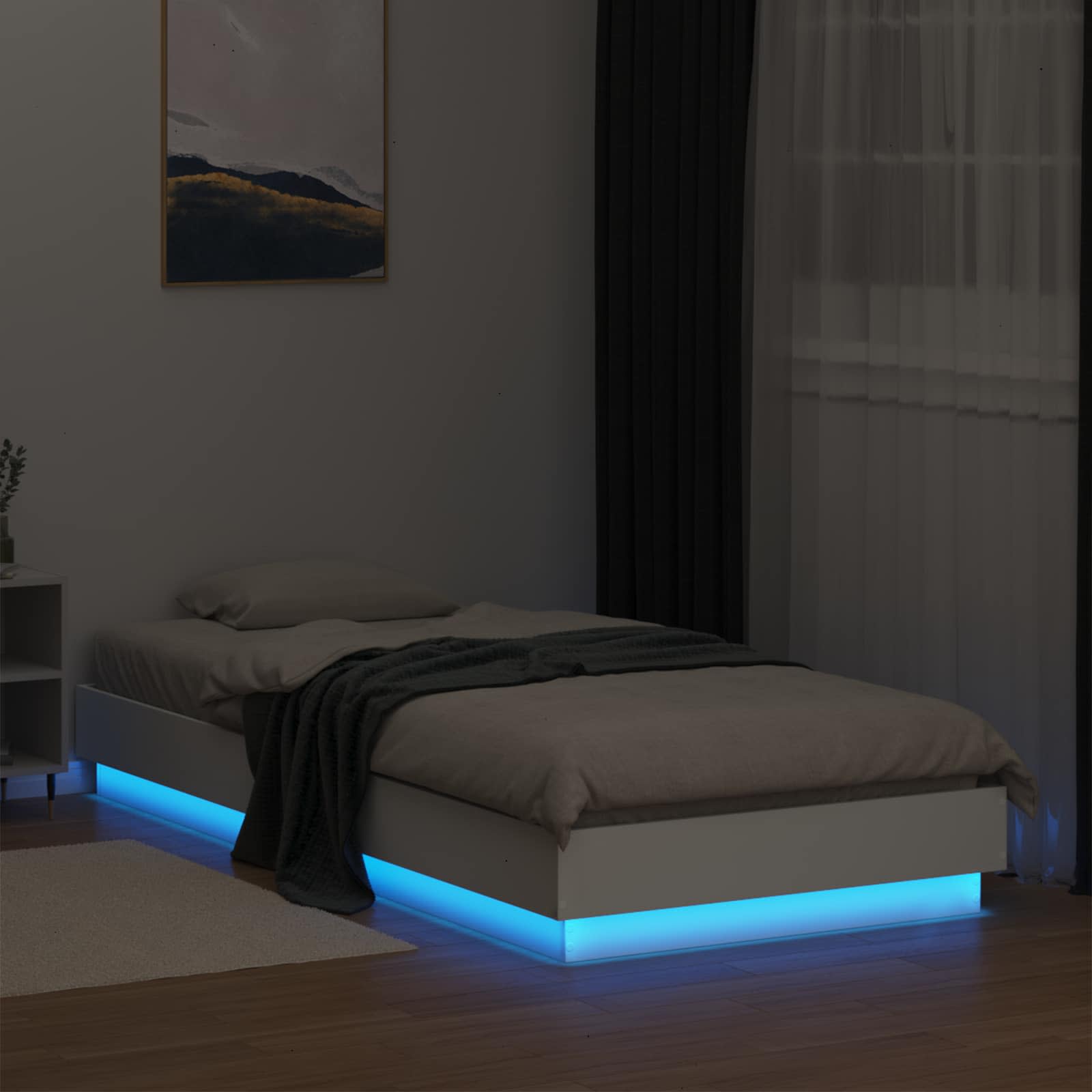 Bed Frame met LED Wit 80 x 200 cm Bewerkt hout is nu te koop bij PeponiXL, paradijselijk wonen!