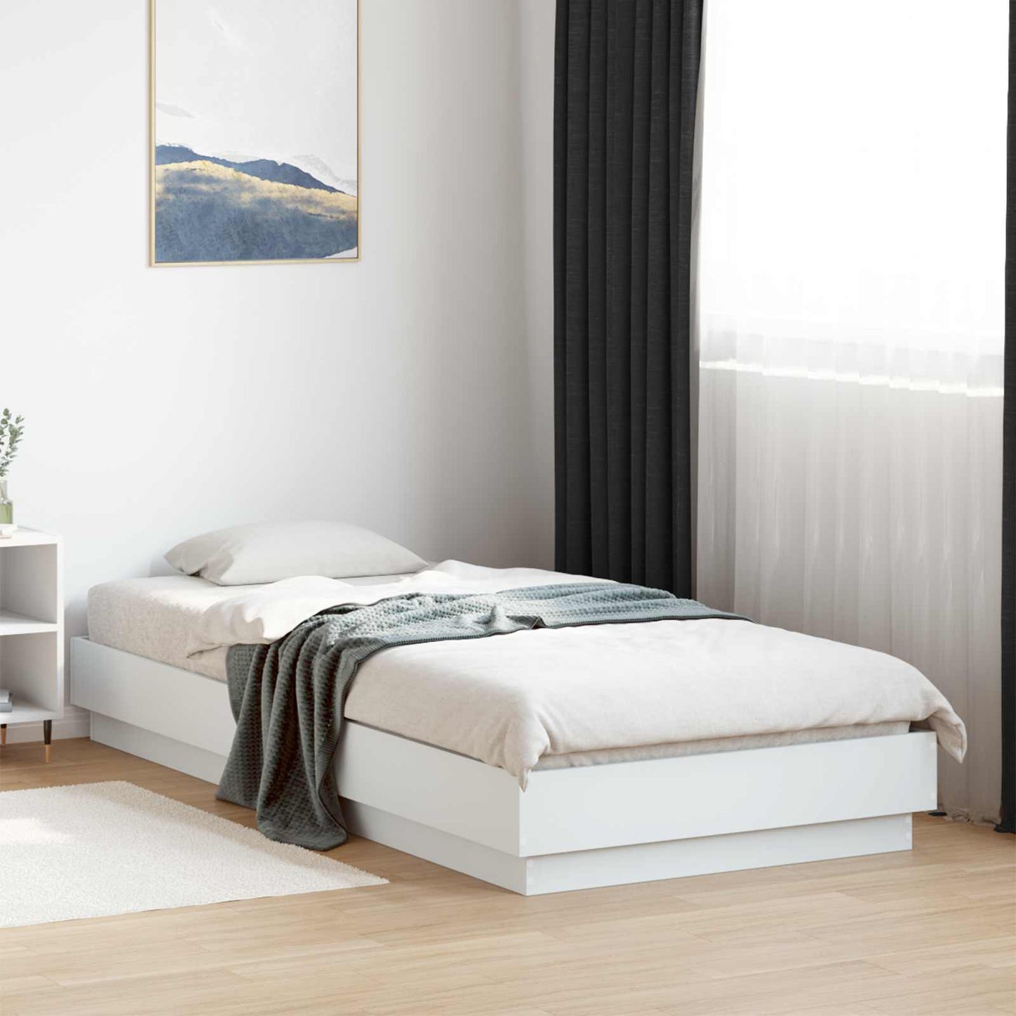 Bed Frame met LED Wit 80 x 200 cm Bewerkt hout is nu te koop bij PeponiXL, paradijselijk wonen!