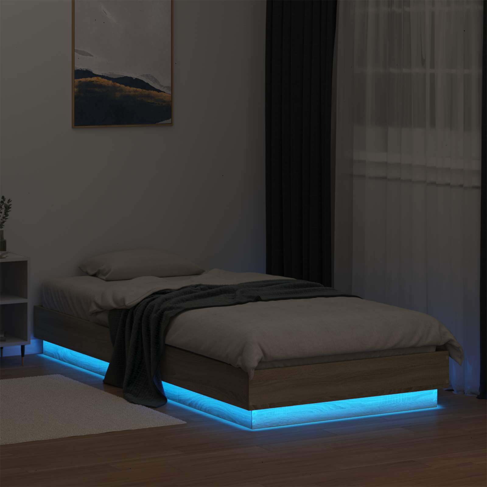 Bed Frame met LED Sonoma Eiken 80 x 200 cm Bewerkt hout is nu te koop bij PeponiXL, paradijselijk wonen!