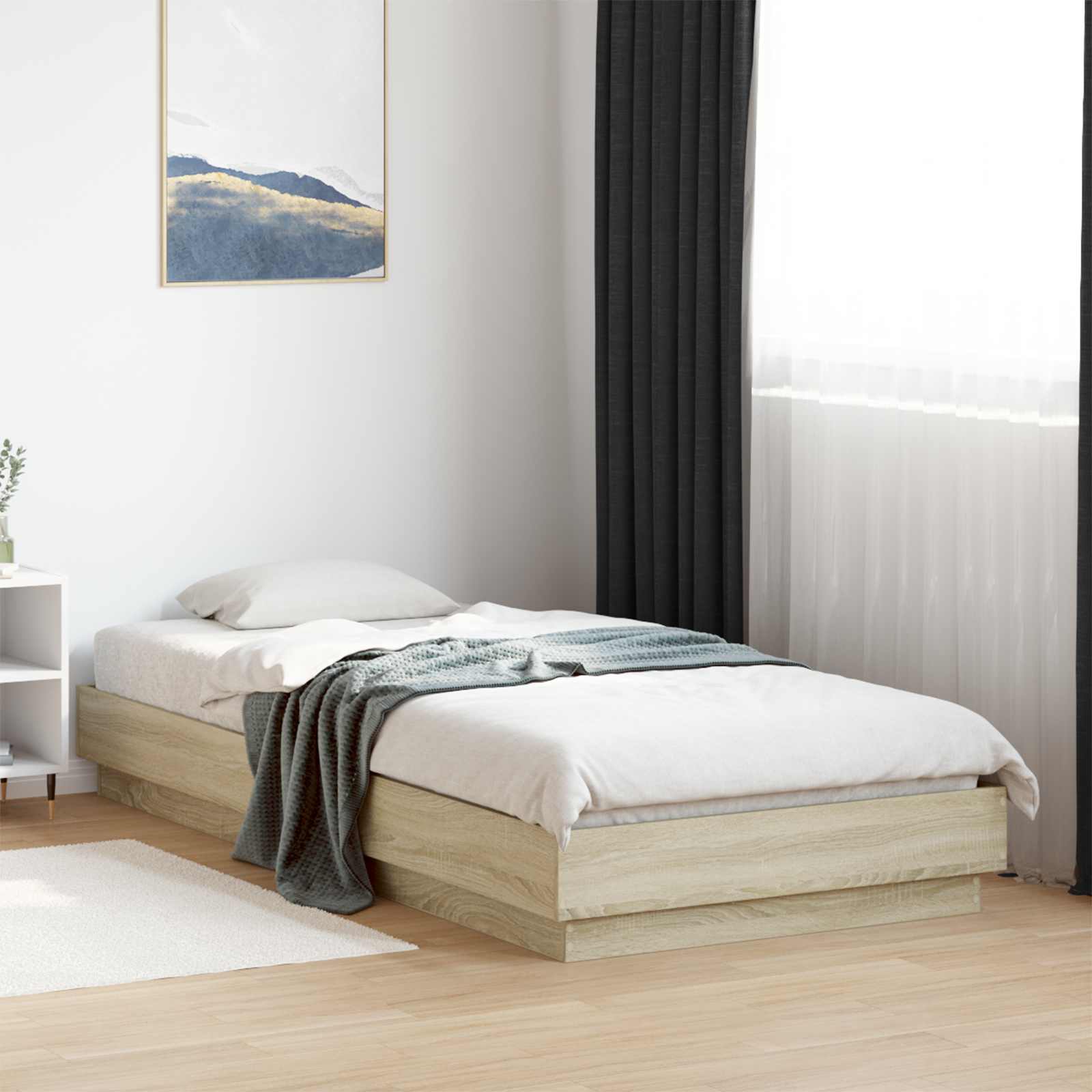 Bed Frame met LED Sonoma Eiken 80 x 200 cm Bewerkt hout is nu te koop bij PeponiXL, paradijselijk wonen!