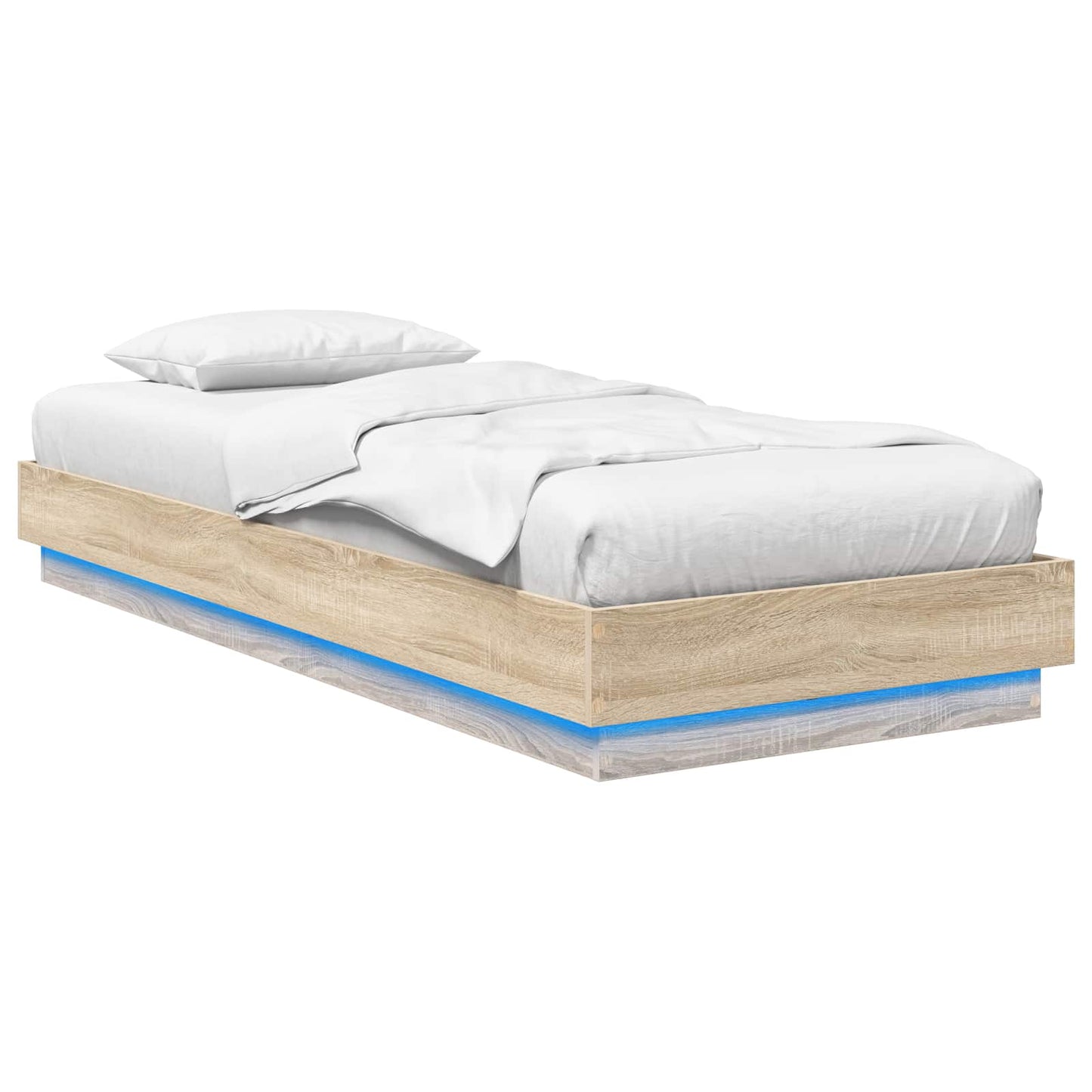 Bed Frame met LED Sonoma Eiken 80 x 200 cm Bewerkt hout is nu te koop bij PeponiXL, paradijselijk wonen!