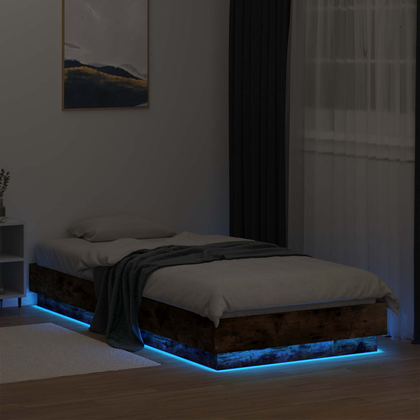 Bed Frame met LED Gerookt eiken 80 x 200 cm Bewerkt hout is nu te koop bij PeponiXL, paradijselijk wonen!