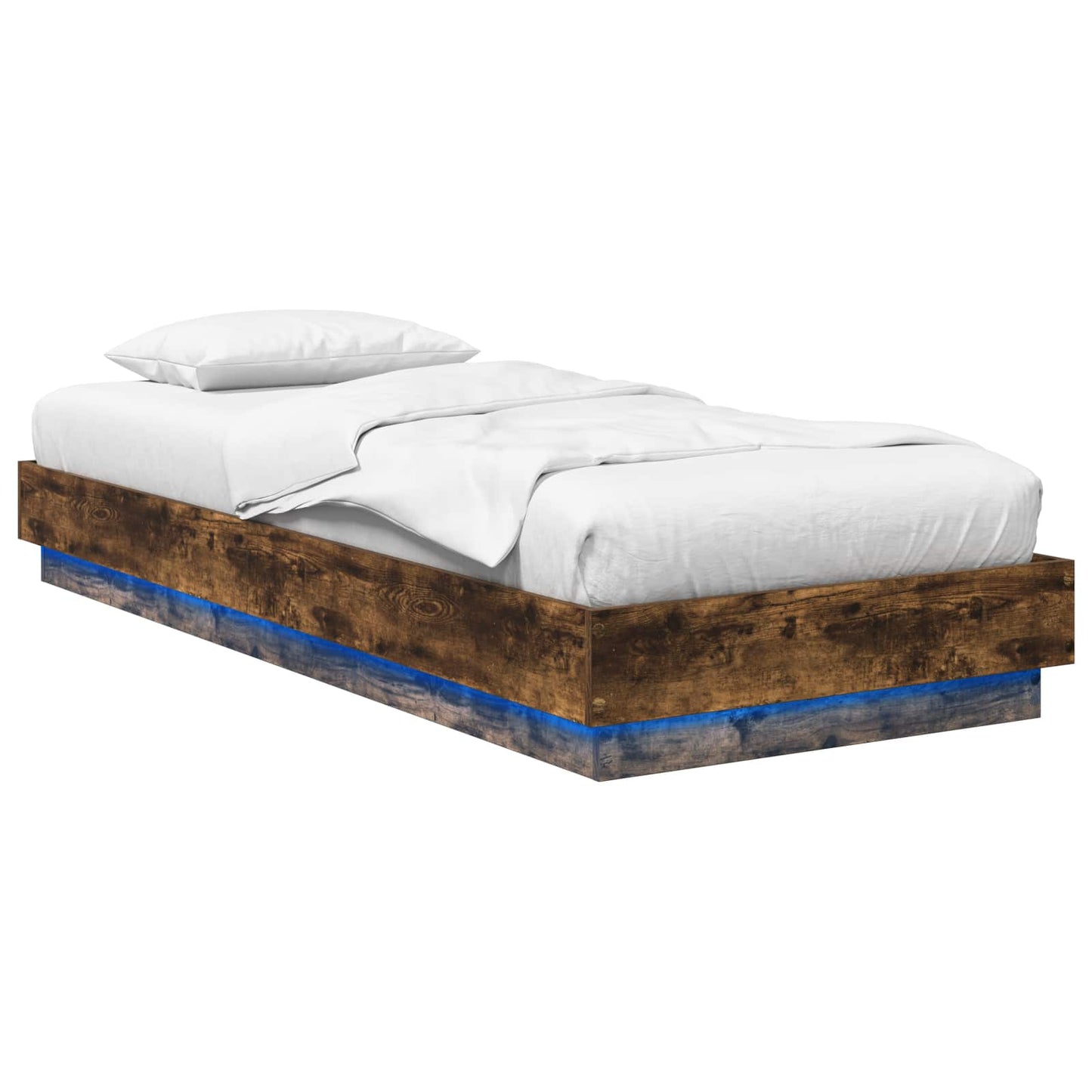 Bed Frame met LED Gerookt eiken 80 x 200 cm Bewerkt hout is nu te koop bij PeponiXL, paradijselijk wonen!