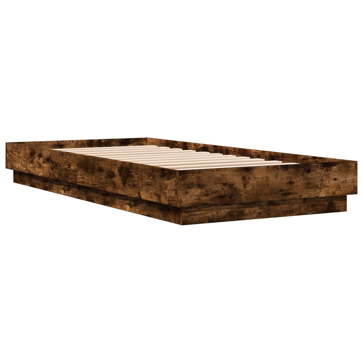 Bed Frame met LED Gerookt eiken 80 x 200 cm Bewerkt hout is nu te koop bij PeponiXL, paradijselijk wonen!