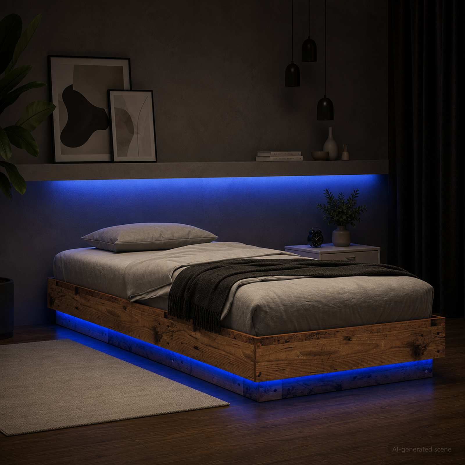 Bed Frame met LED Oud hout 80 x 200 cm Bewerkt hout is nu te koop bij PeponiXL, paradijselijk wonen!