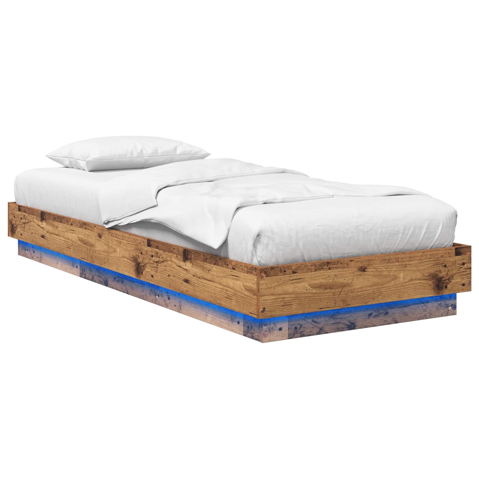 Bed Frame met LED Oud hout 80 x 200 cm Bewerkt hout is nu te koop bij PeponiXL, paradijselijk wonen!