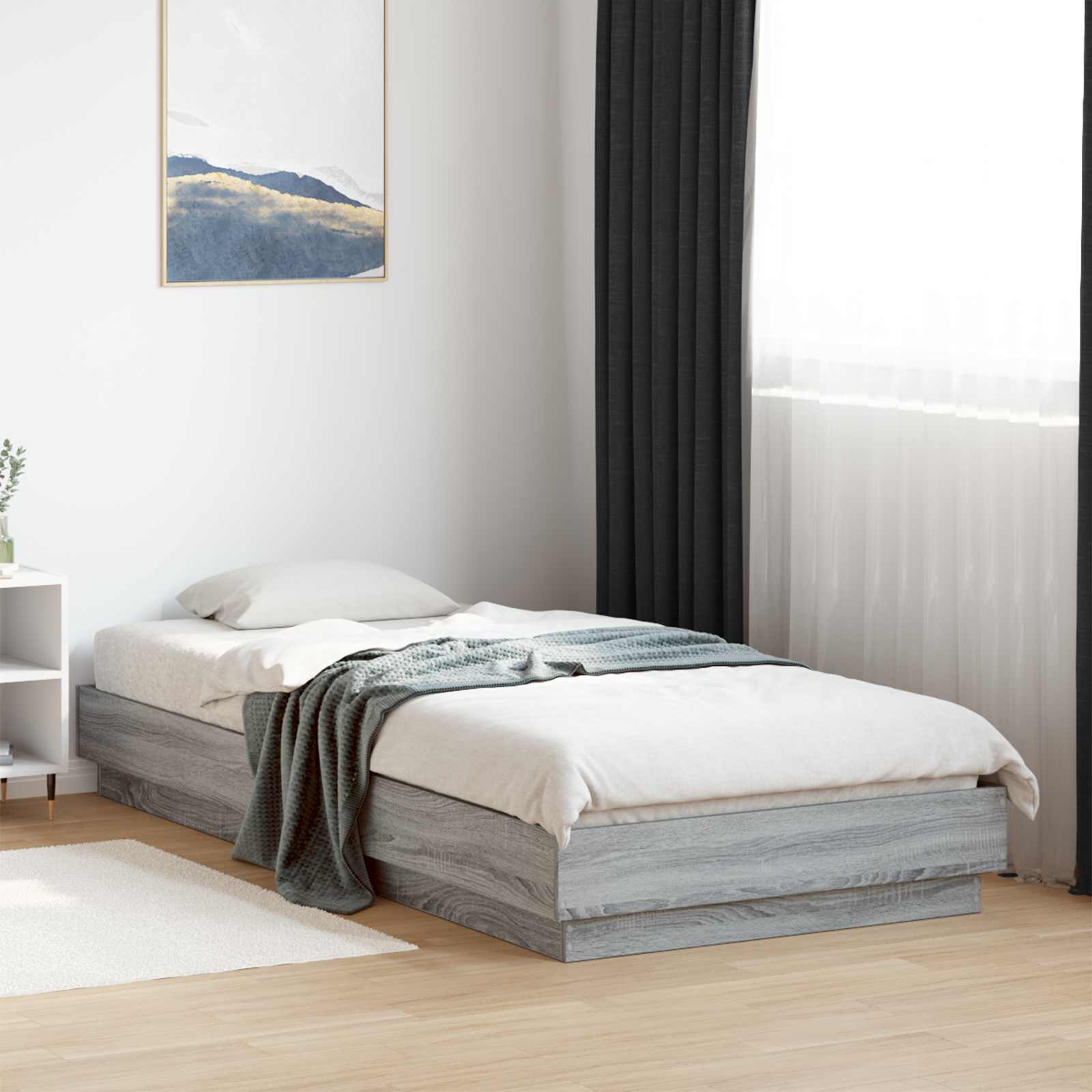 Bed Frame met LED Grijs Sonoma 80 x 200 cm Bewerkt hout is nu te koop bij PeponiXL, paradijselijk wonen!