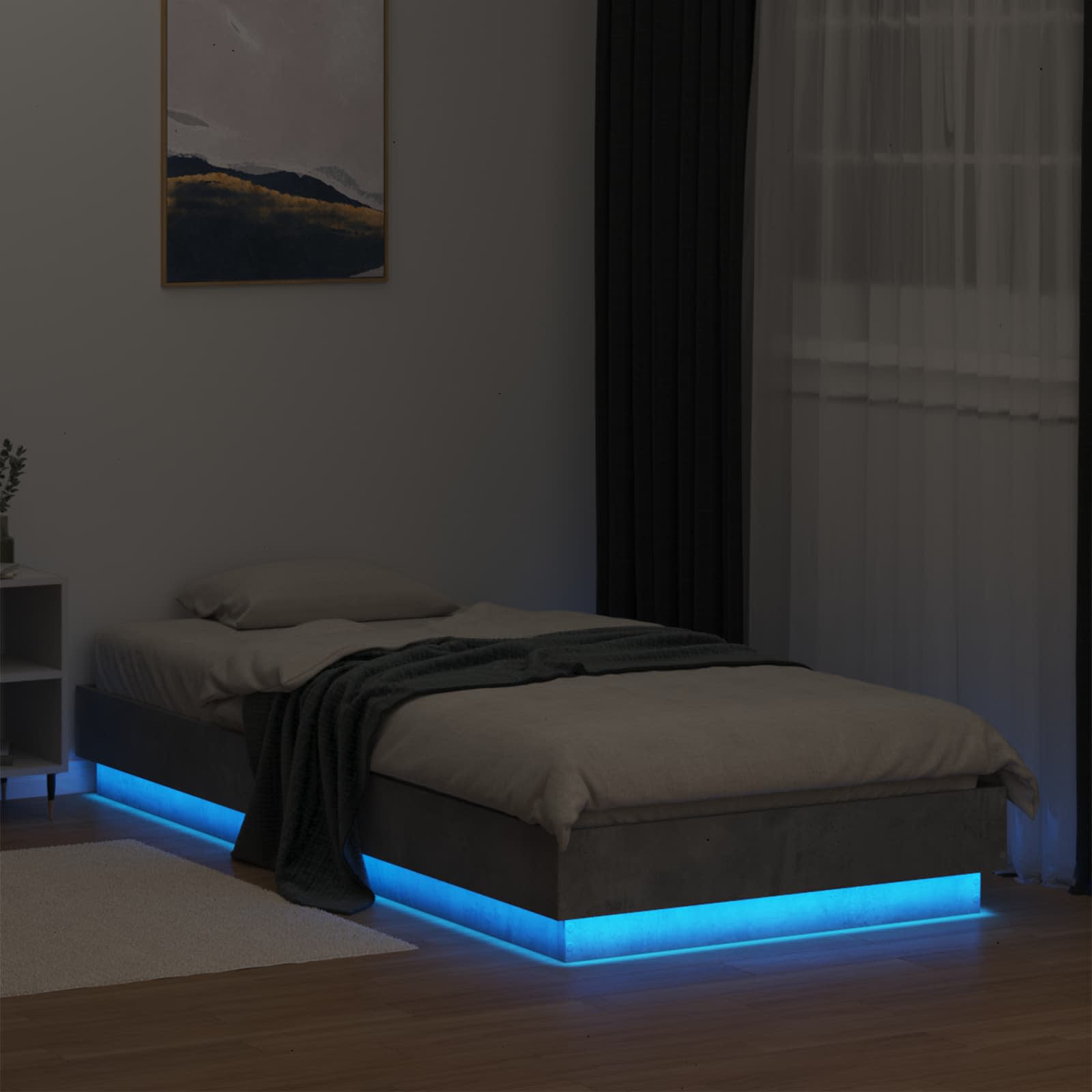 Bed Frame met LED Betongrijs 80 x 200 cm Bewerkt hout is nu te koop bij PeponiXL, paradijselijk wonen!