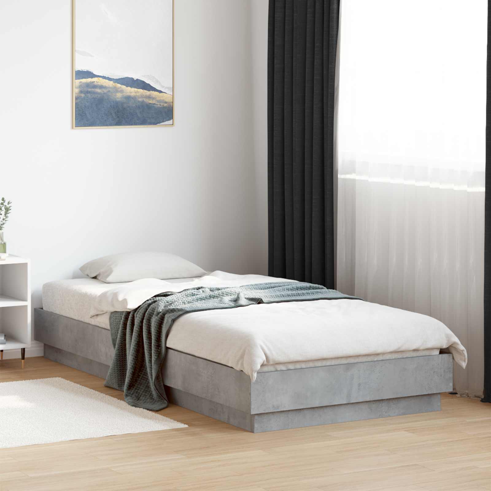 Bed Frame met LED Betongrijs 80 x 200 cm Bewerkt hout is nu te koop bij PeponiXL, paradijselijk wonen!