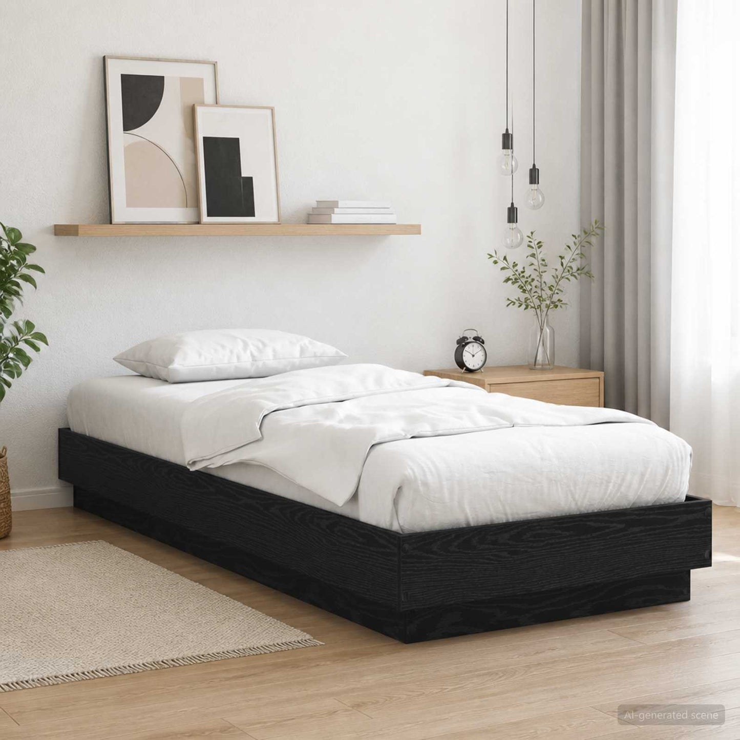 Bed Frame met LED Zwart eiken 80 x 200 cm Bewerkt hout is nu te koop bij PeponiXL, paradijselijk wonen!