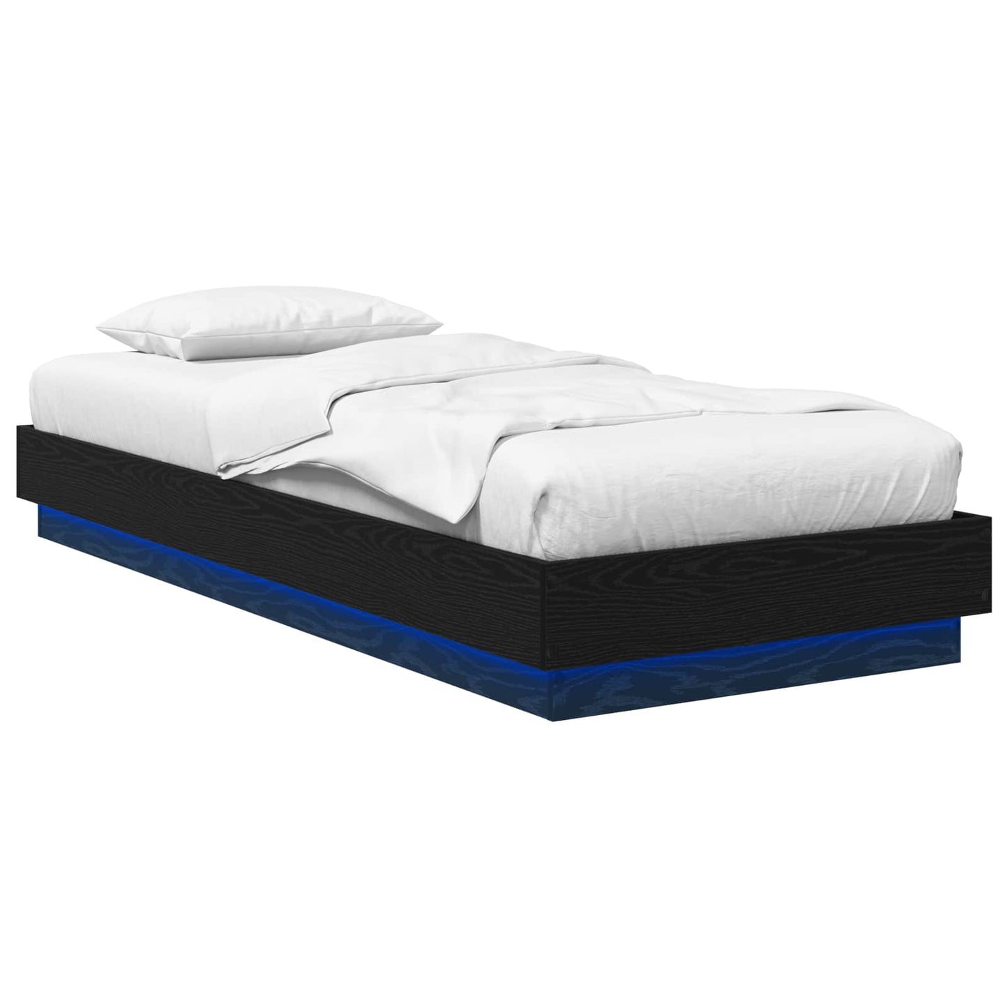 Bed Frame met LED Zwart eiken 80 x 200 cm Bewerkt hout is nu te koop bij PeponiXL, paradijselijk wonen!