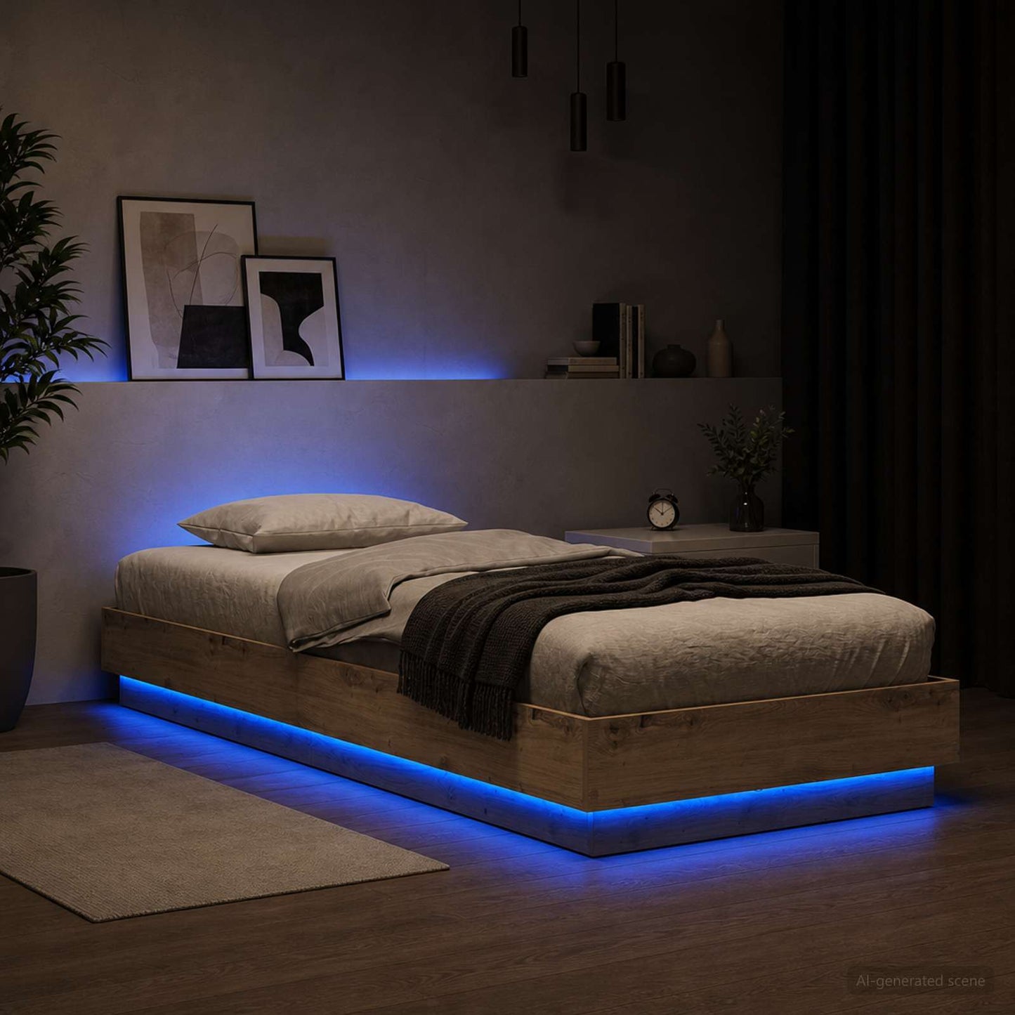 Bed Frame met LED Artisanaal eiken 80 x 200 cm Bewerkt hout is nu te koop bij PeponiXL, paradijselijk wonen!