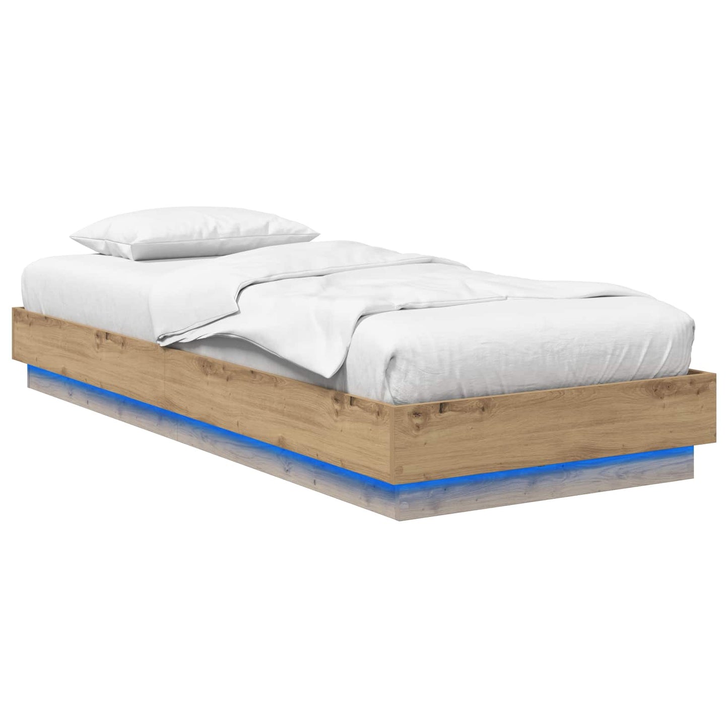 Bed Frame met LED Artisanaal eiken 80 x 200 cm Bewerkt hout is nu te koop bij PeponiXL, paradijselijk wonen!