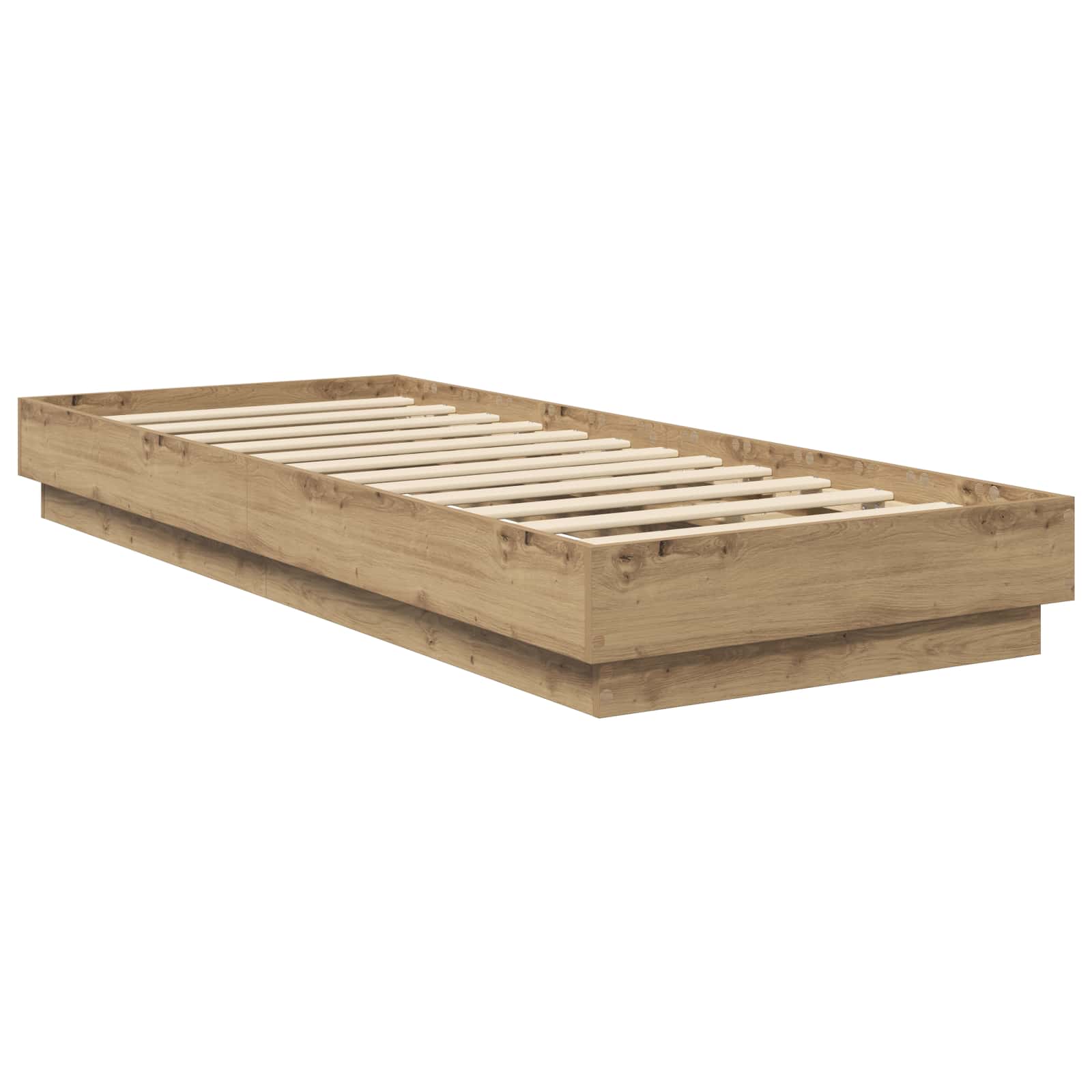 Bed Frame met LED Artisanaal eiken 80 x 200 cm Bewerkt hout is nu te koop bij PeponiXL, paradijselijk wonen!