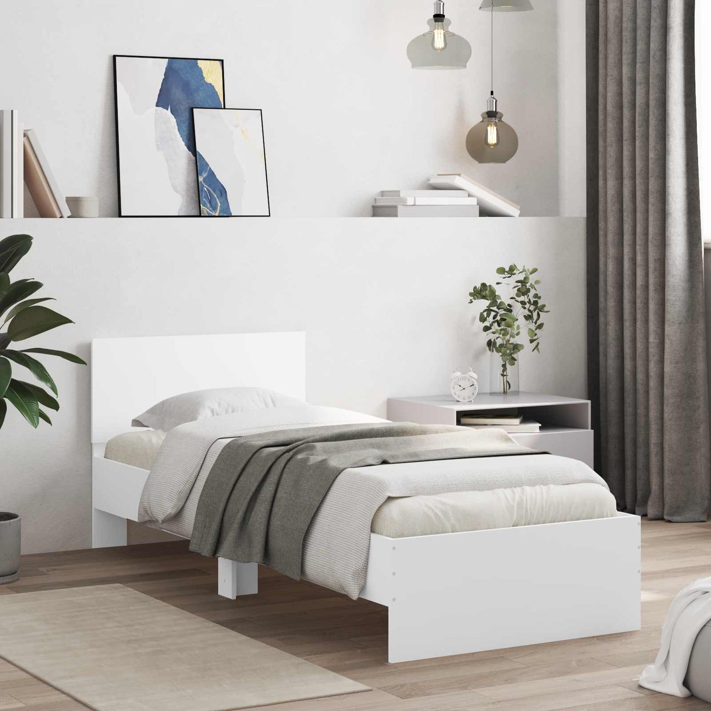 Bedframe Wandgemonteerd met hoofdeinde Wit Bewerkt hout