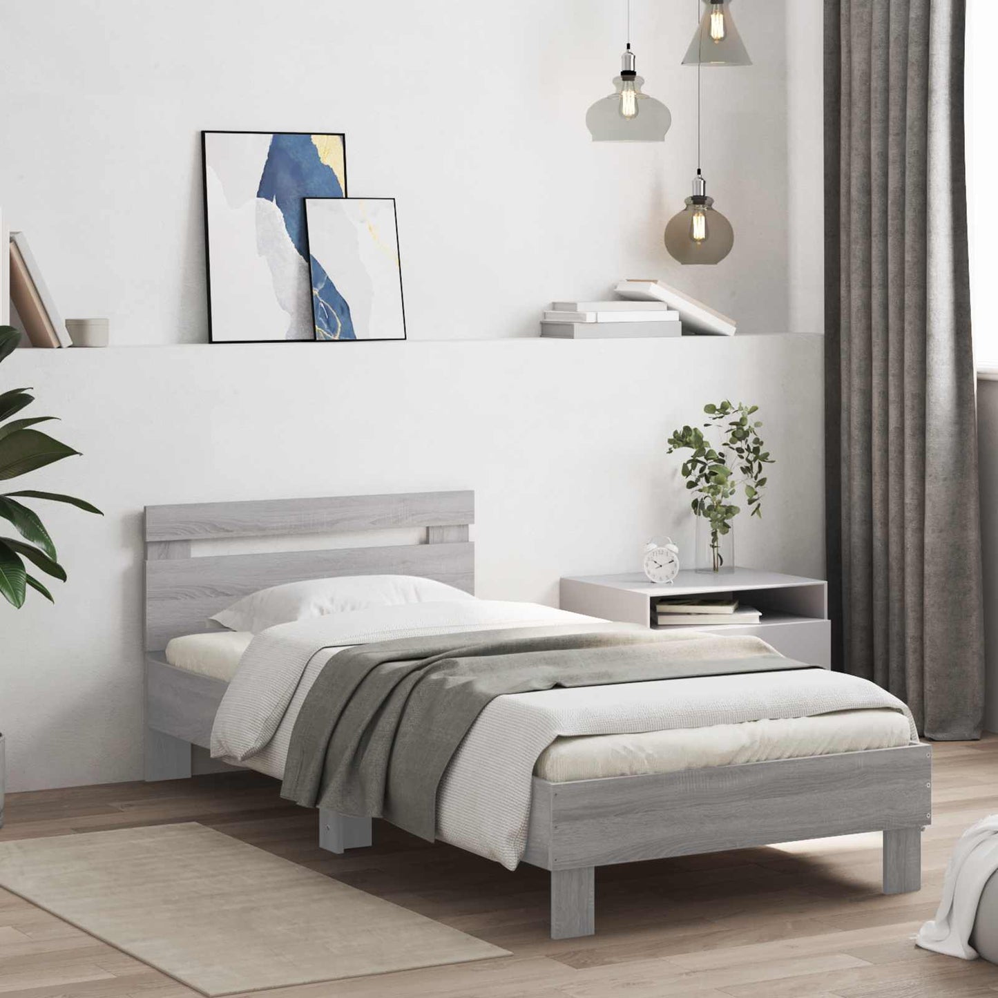 Bedframe Grijs Sonoma Bewerkt hout