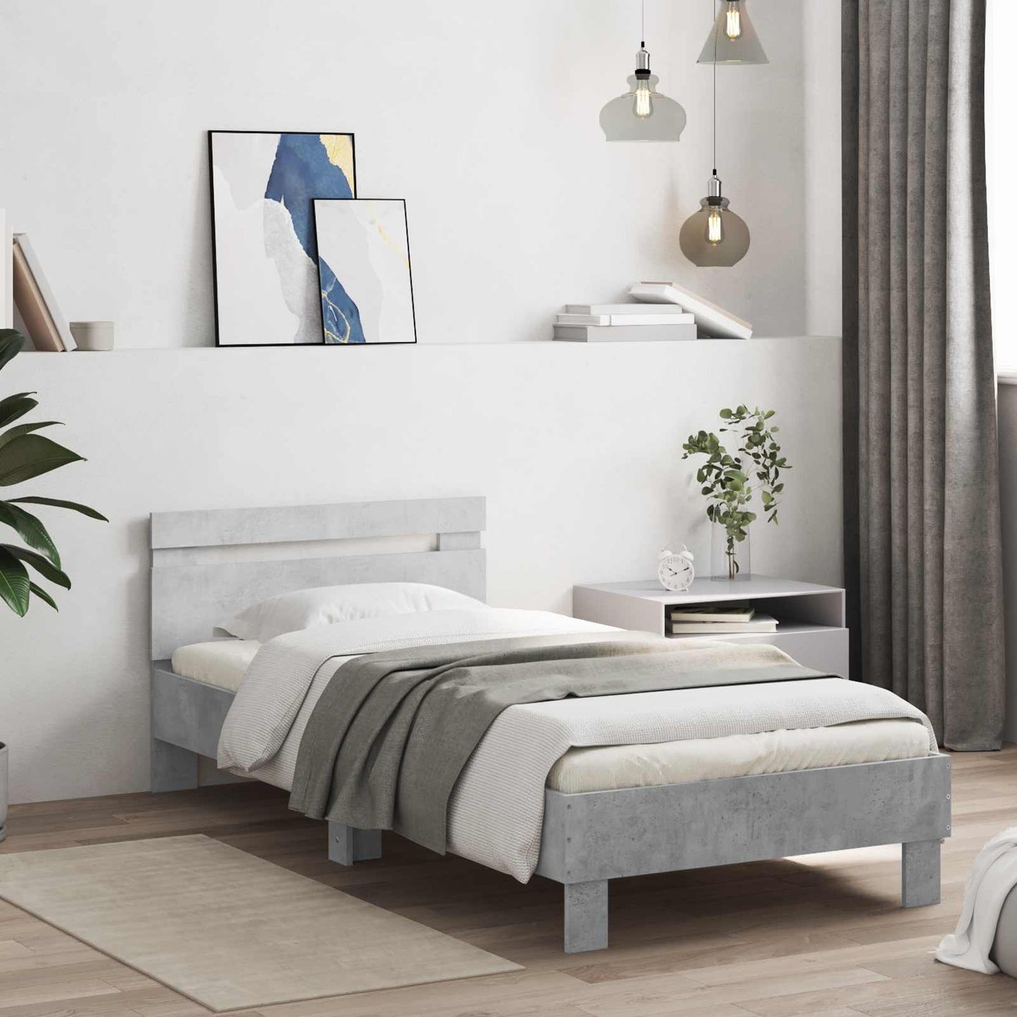Bedframe Betongrijs Bewerkt hout