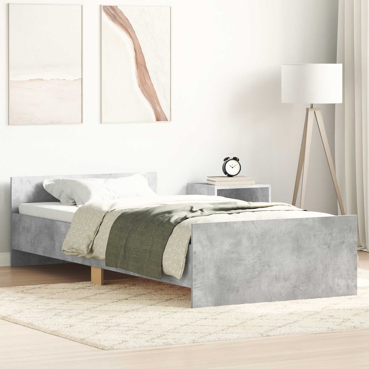 Bedframe met hoofdeinde Betongrijs Bewerkt hout