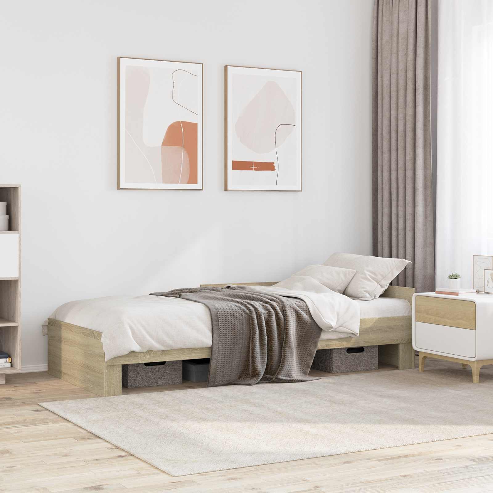 Bedframe met Hoofdeinde Sonoma Eiken 80 x 200 cm Bewerkt hout is nu te koop bij PeponiXL, paradijselijk wonen!
