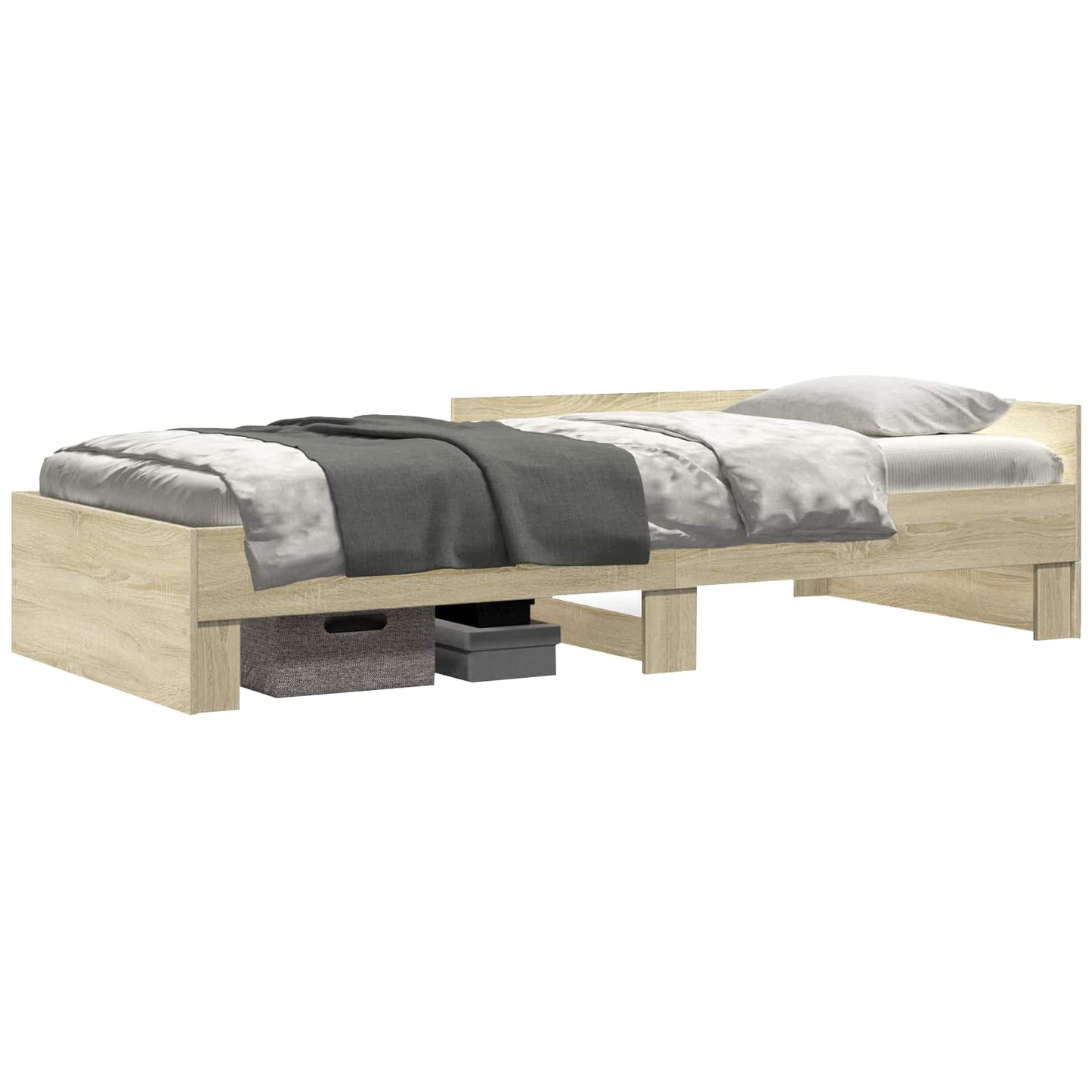 Bedframe met Hoofdeinde Sonoma Eiken 80 x 200 cm Bewerkt hout is nu te koop bij PeponiXL, paradijselijk wonen!