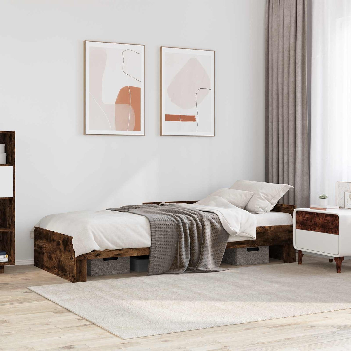 Bedframe met Hoofdeinde Gerookt eiken 80 x 200 cm Bewerkt hout is nu te koop bij PeponiXL, paradijselijk wonen!