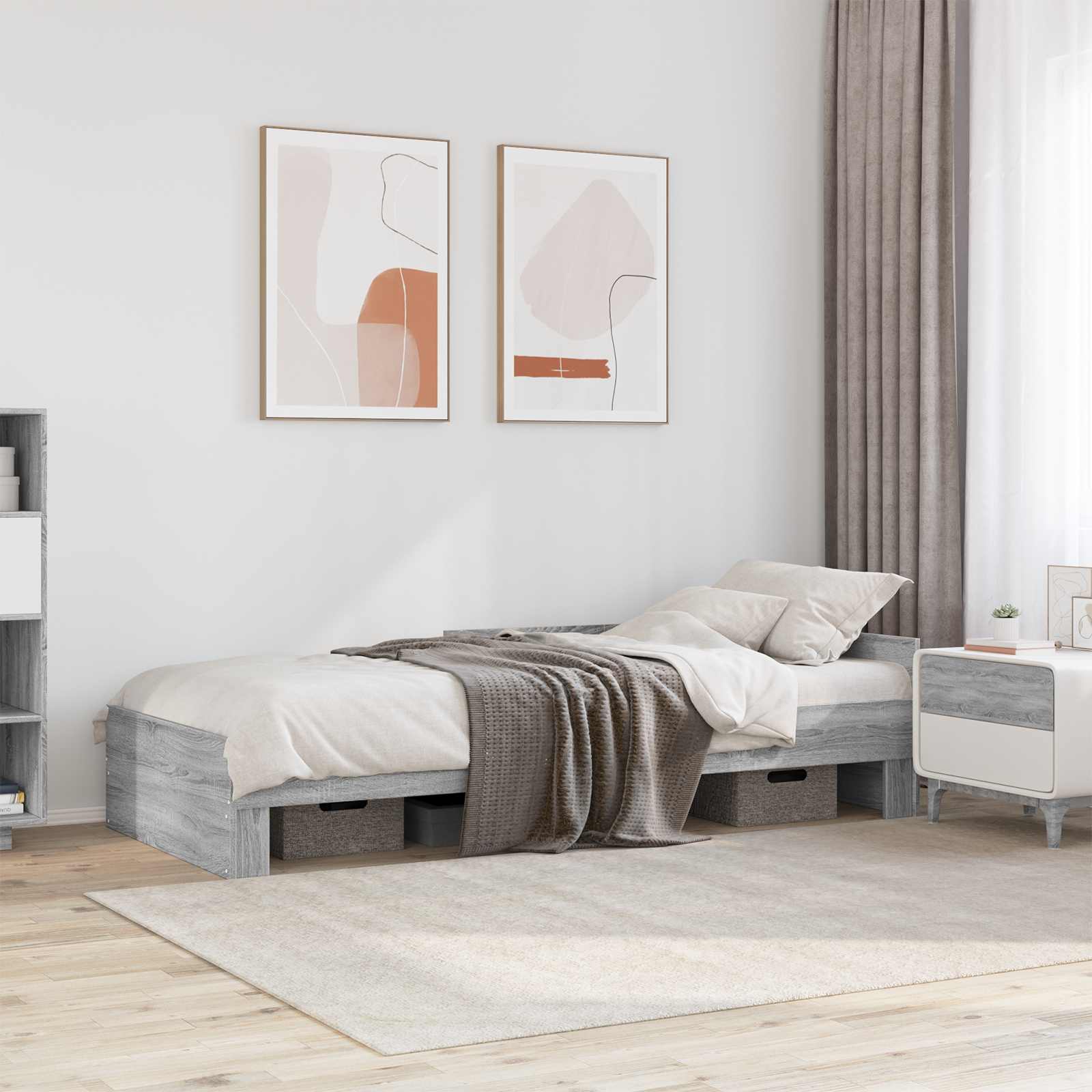 Bedframe met Hoofdeinde Grijs Sonoma 80 x 200 cm Bewerkt hout is nu te koop bij PeponiXL, paradijselijk wonen!
