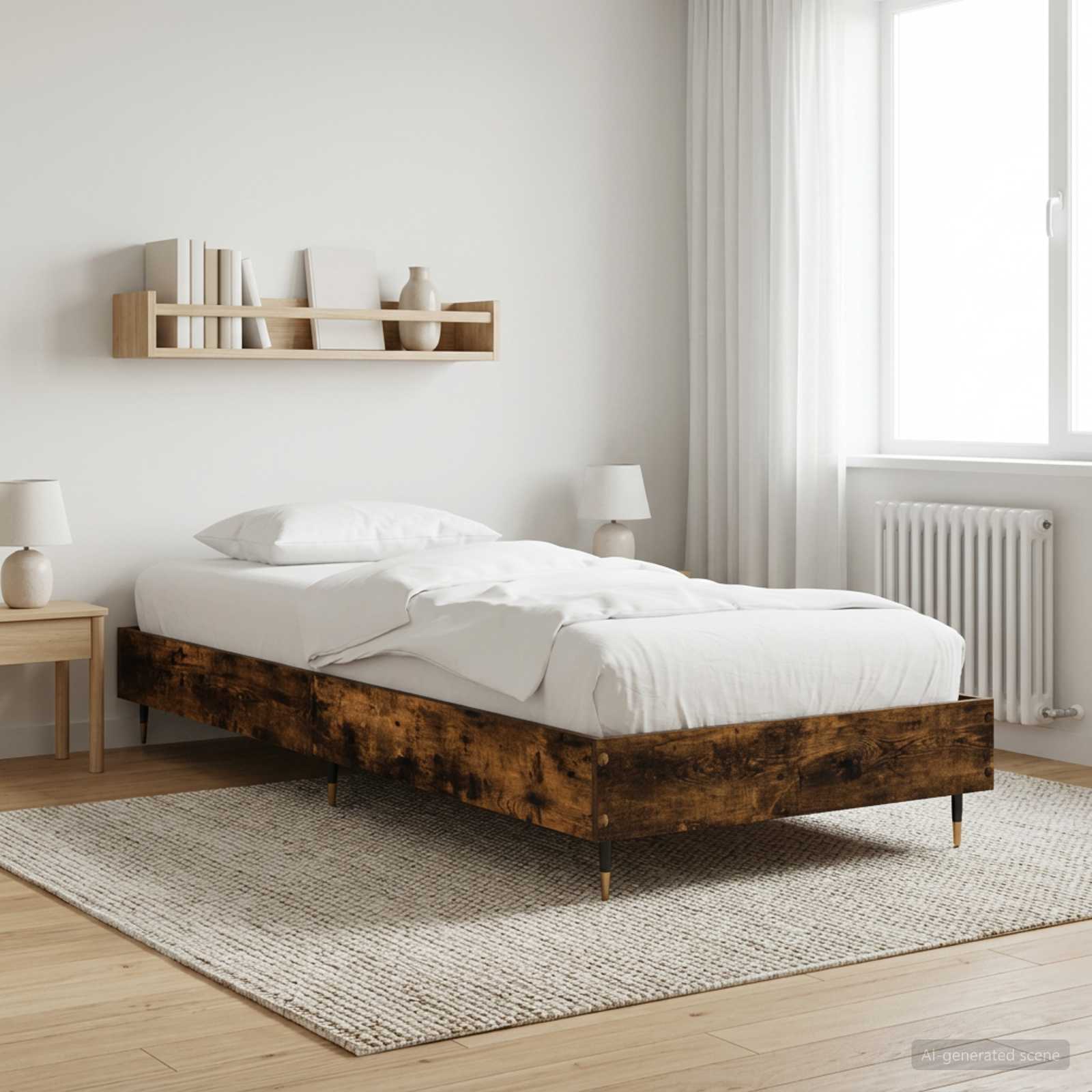 Bedframe Gerookt eiken 80 x 200 cm Bewerkt hout is nu te koop bij PeponiXL, paradijselijk wonen!