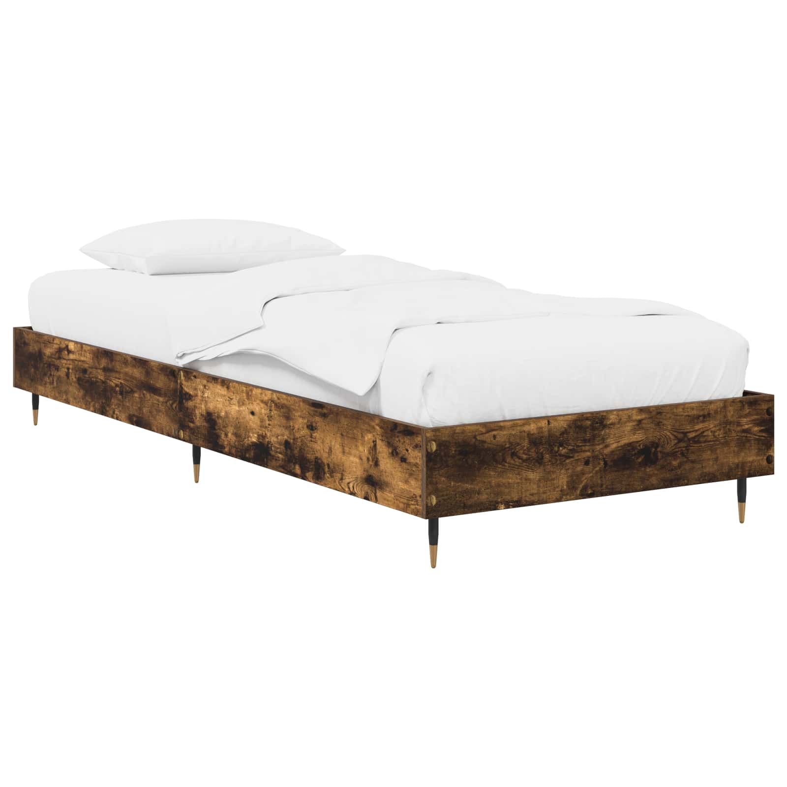 Bedframe Gerookt eiken 80 x 200 cm Bewerkt hout is nu te koop bij PeponiXL, paradijselijk wonen!