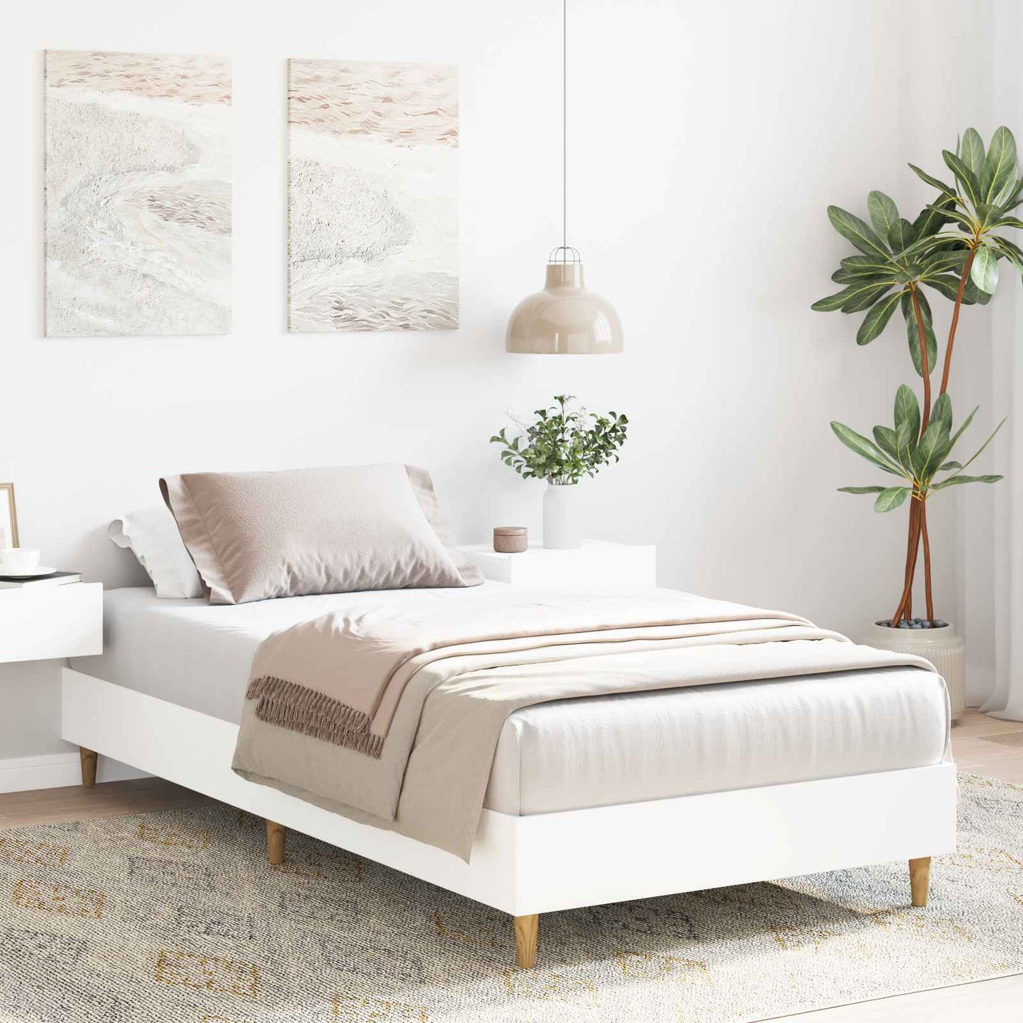 Bedframe Wit Bewerkt hout