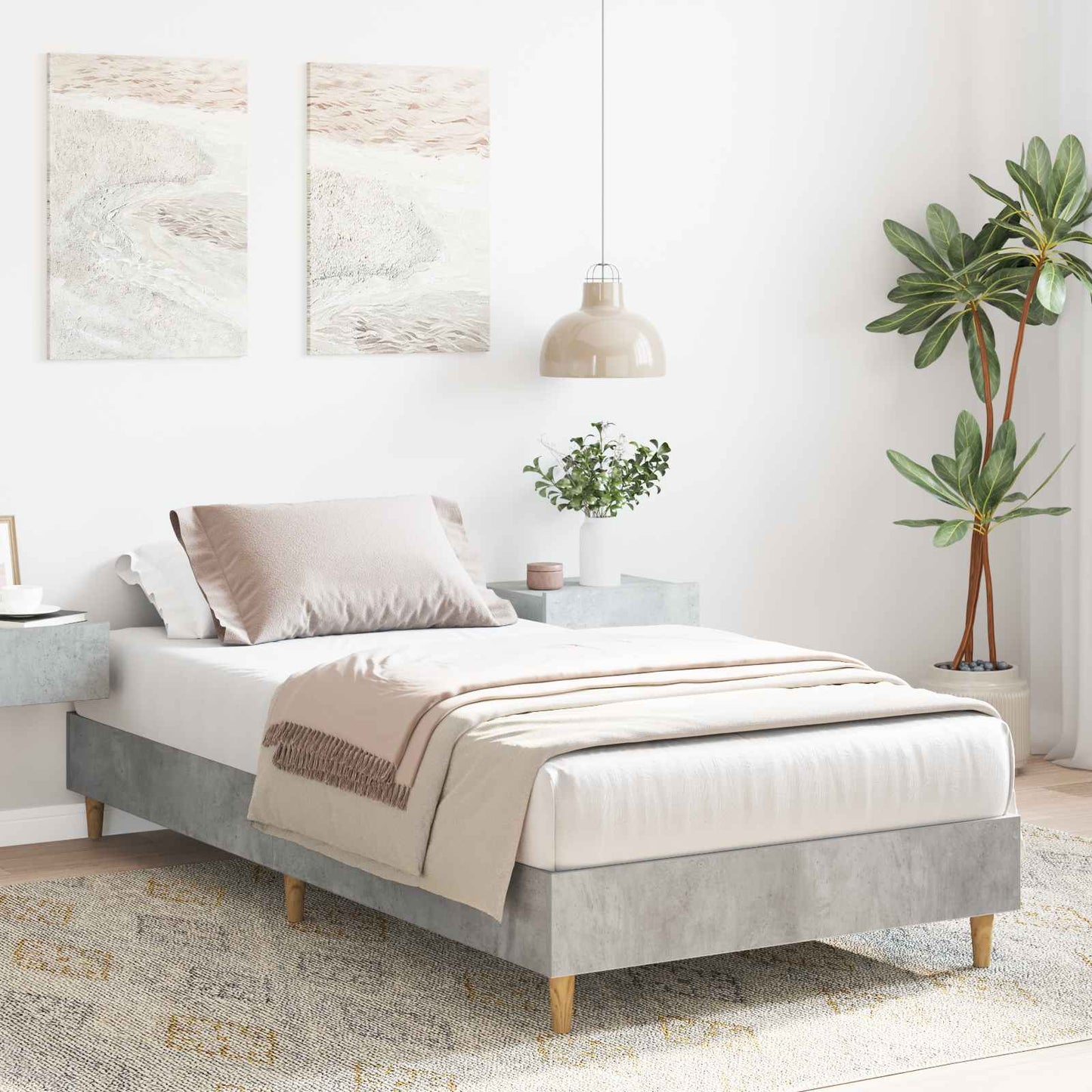 Bedframe Betongrijs Bewerkt hout