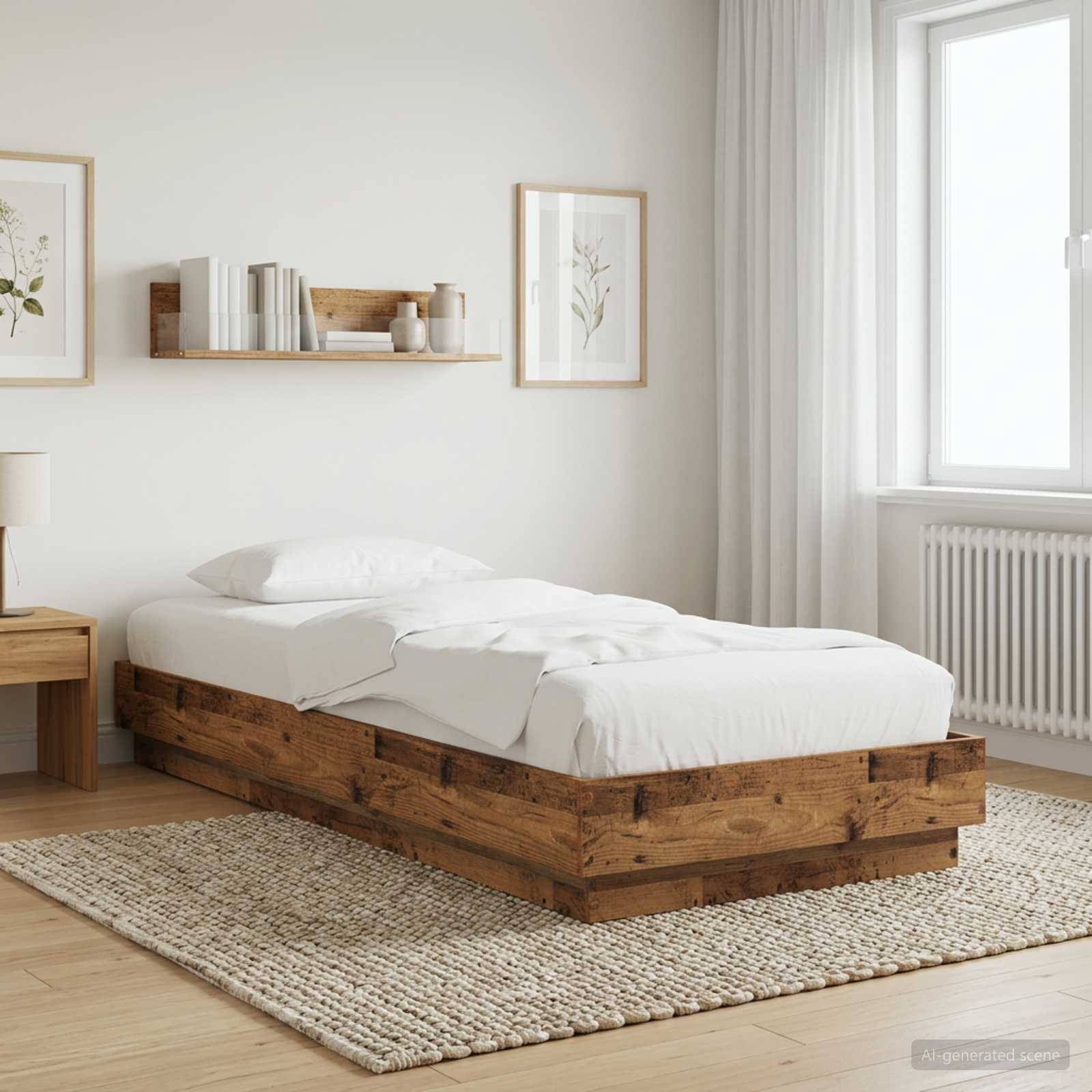 Vloerbedframe Oud hout 80 x 200 cm Bewerkt hout is nu te koop bij PeponiXL, paradijselijk wonen!