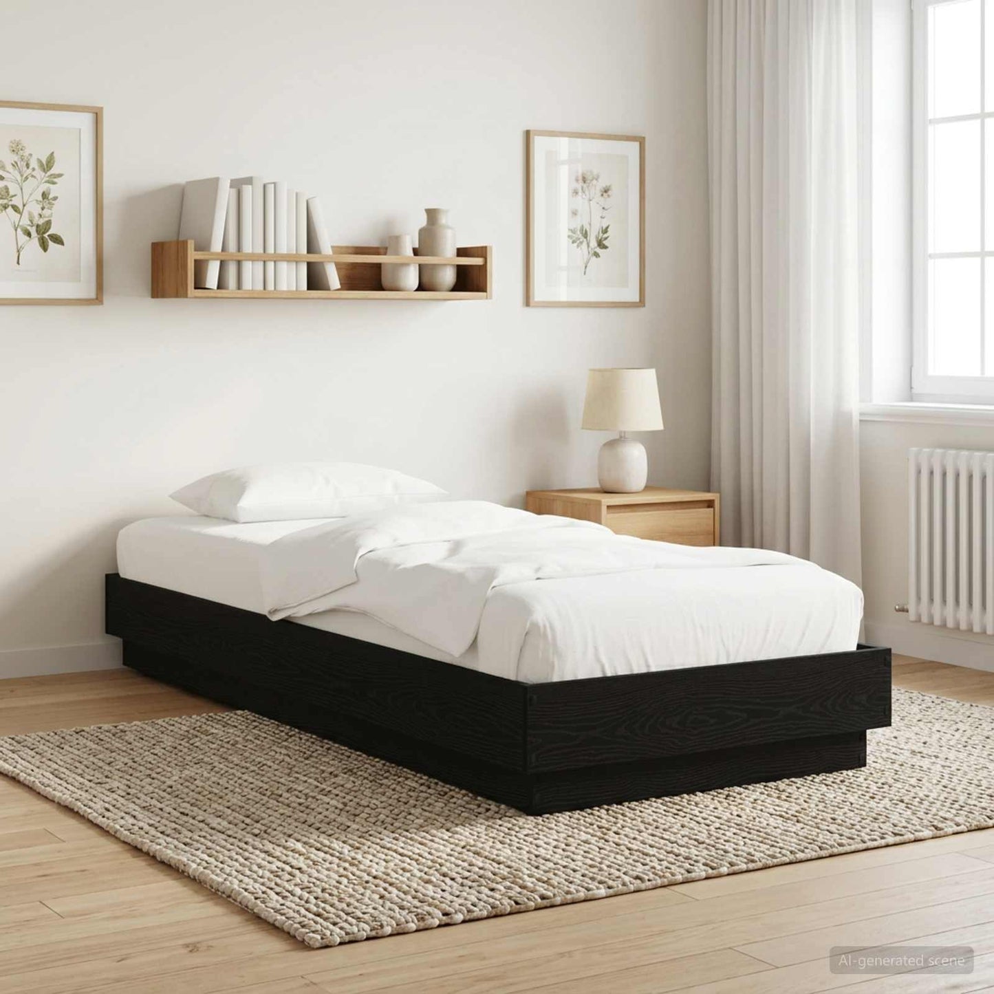 Vloerbedframe Zwart eiken 80 x 200 cm Bewerkt hout is nu te koop bij PeponiXL, paradijselijk wonen!