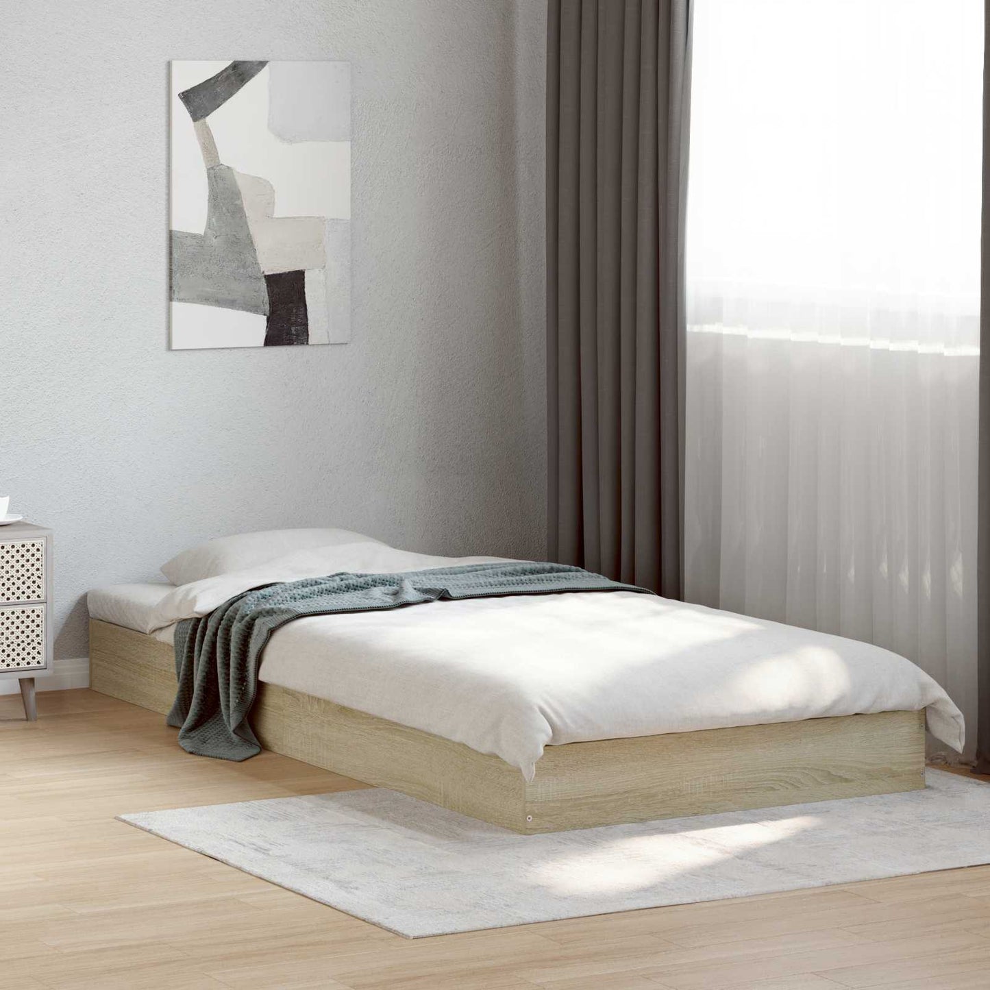 Vloerbedframe Sonoma Eiken 80 x 200 cm Bewerkt hout is nu te koop bij PeponiXL, paradijselijk wonen!