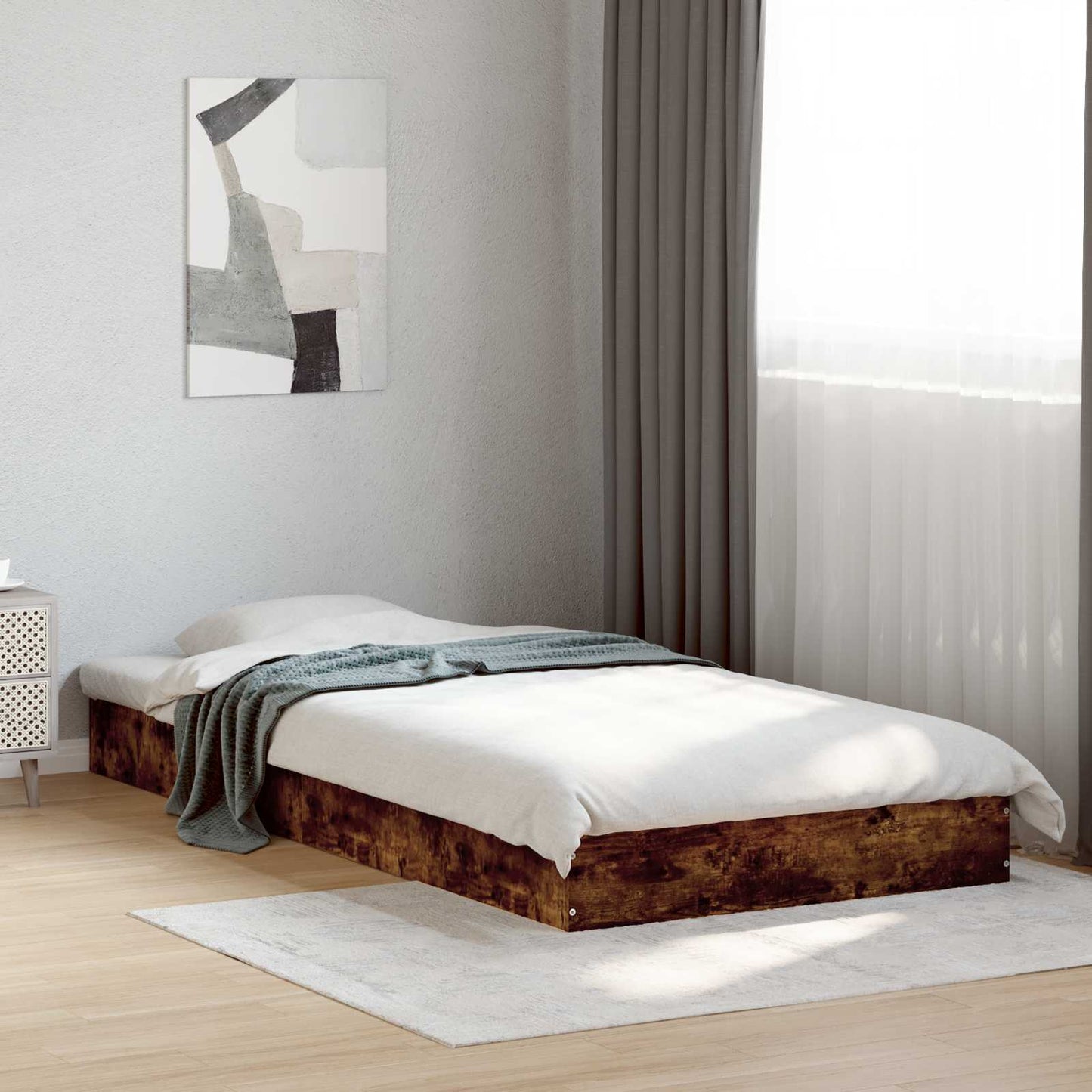Vloerbedframe Gerookt eiken 80 x 200 cm Bewerkt hout is nu te koop bij PeponiXL, paradijselijk wonen!