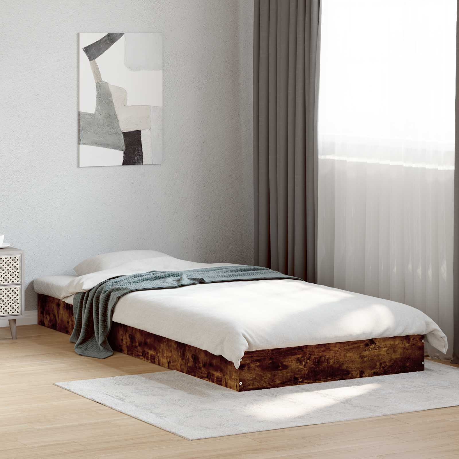 Vloerbedframe Gerookt eiken 80 x 200 cm Bewerkt hout is nu te koop bij PeponiXL, paradijselijk wonen!