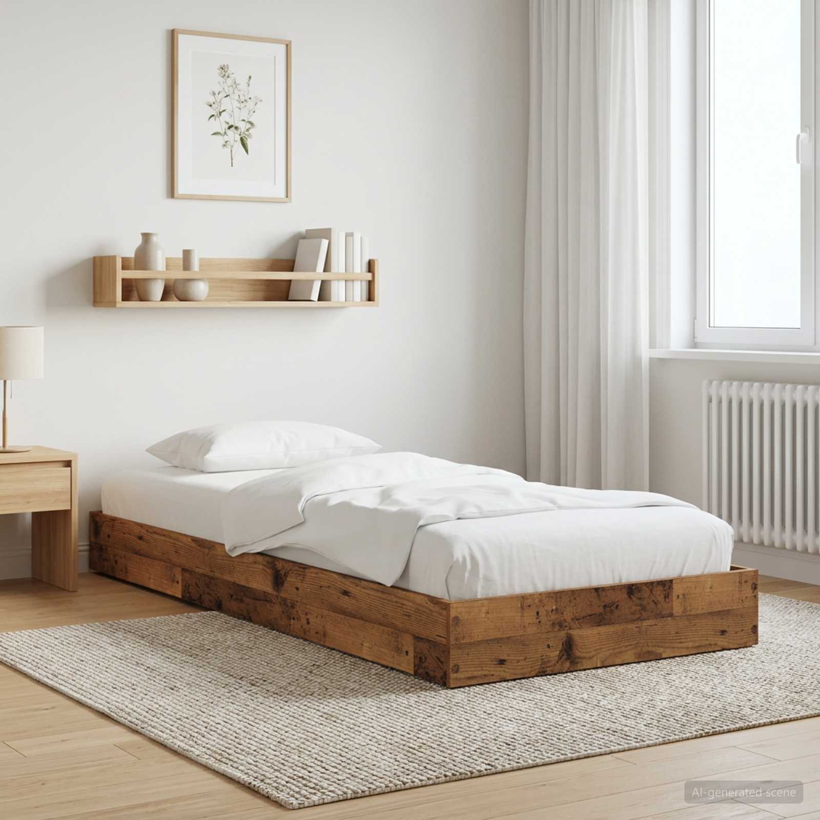 Vloerbedframe Oud hout 80 x 200 cm Bewerkt hout is nu te koop bij PeponiXL, paradijselijk wonen!