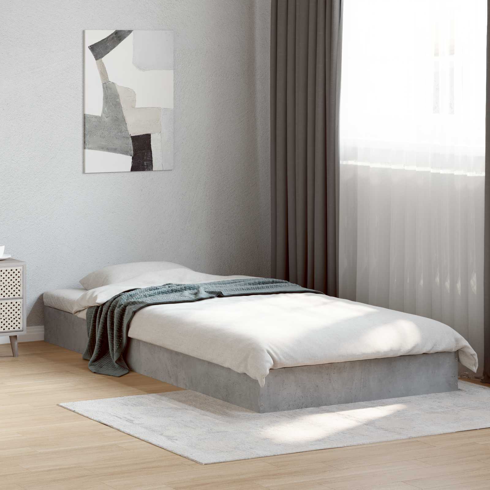 Vloerbedframe Betongrijs 80 x 200 cm Bewerkt hout is nu te koop bij PeponiXL, paradijselijk wonen!