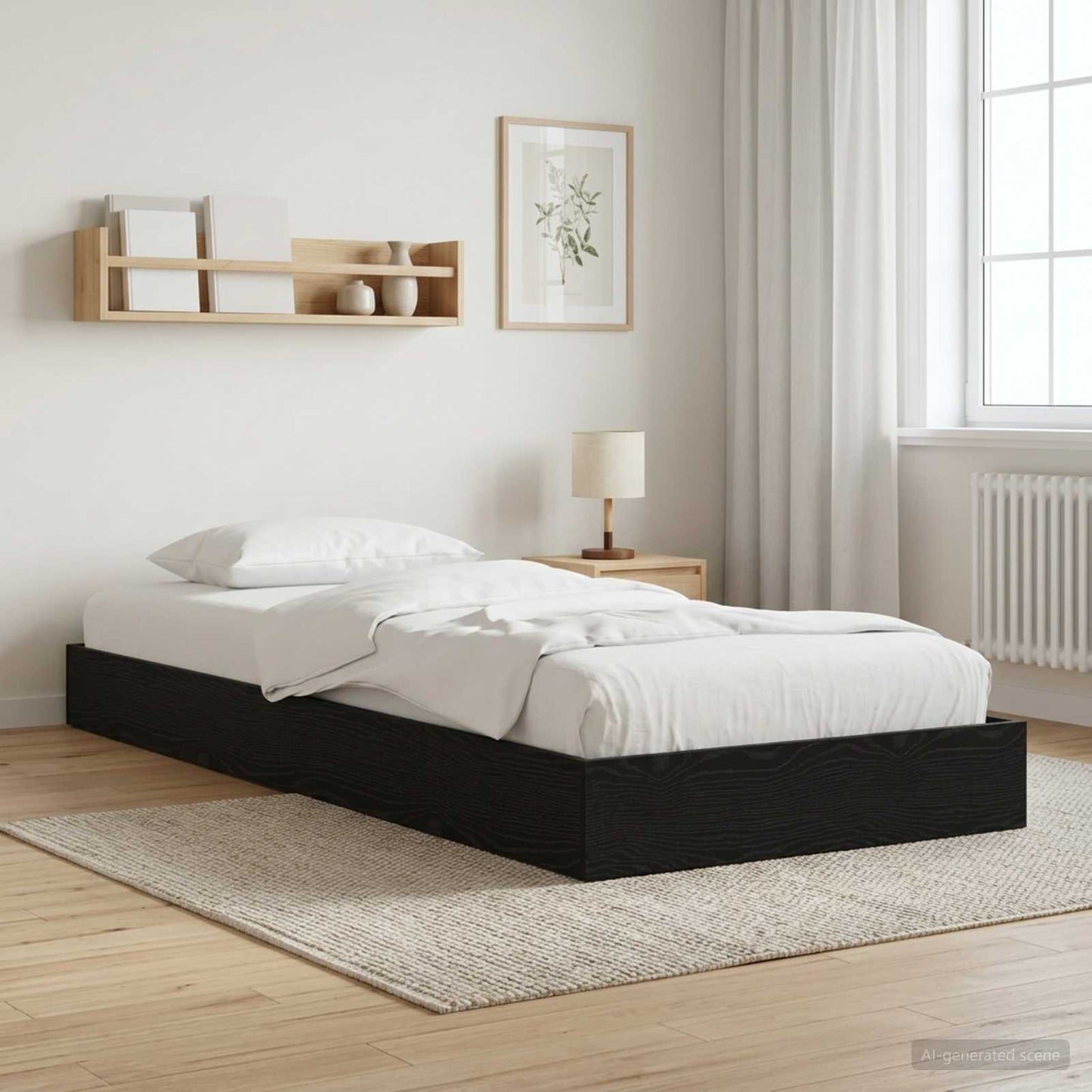 Vloerbedframe Zwart eiken 80 x 200 cm Bewerkt hout is nu te koop bij PeponiXL, paradijselijk wonen!