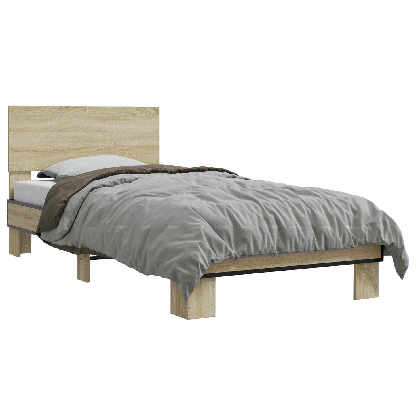 Bedframe met Hoofdeinde Sonoma Eiken 80 x 200 cm Bewerkt hout is nu te koop bij PeponiXL, paradijselijk wonen!