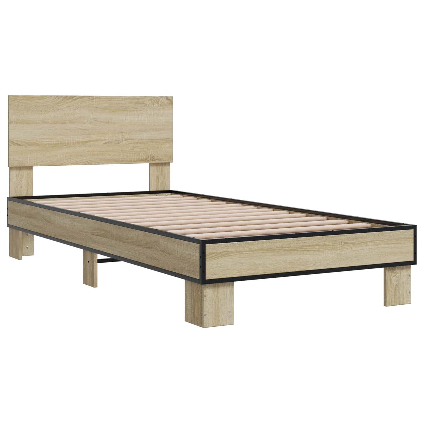 Bedframe met Hoofdeinde Sonoma Eiken 80 x 200 cm Bewerkt hout is nu te koop bij PeponiXL, paradijselijk wonen!