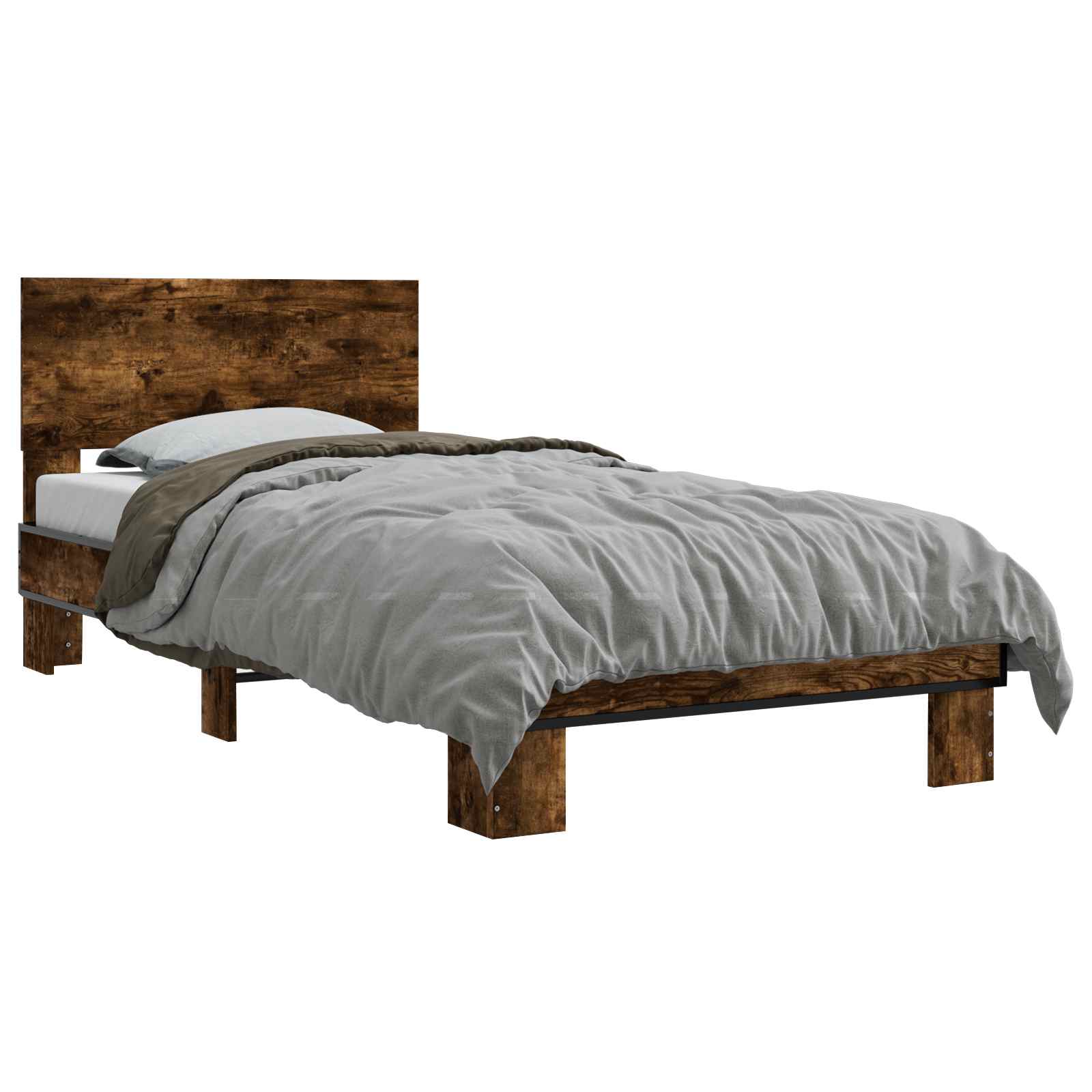 Bedframe met Hoofdeinde Gerookt eiken 80 x 200 cm Bewerkt hout is nu te koop bij PeponiXL, paradijselijk wonen!