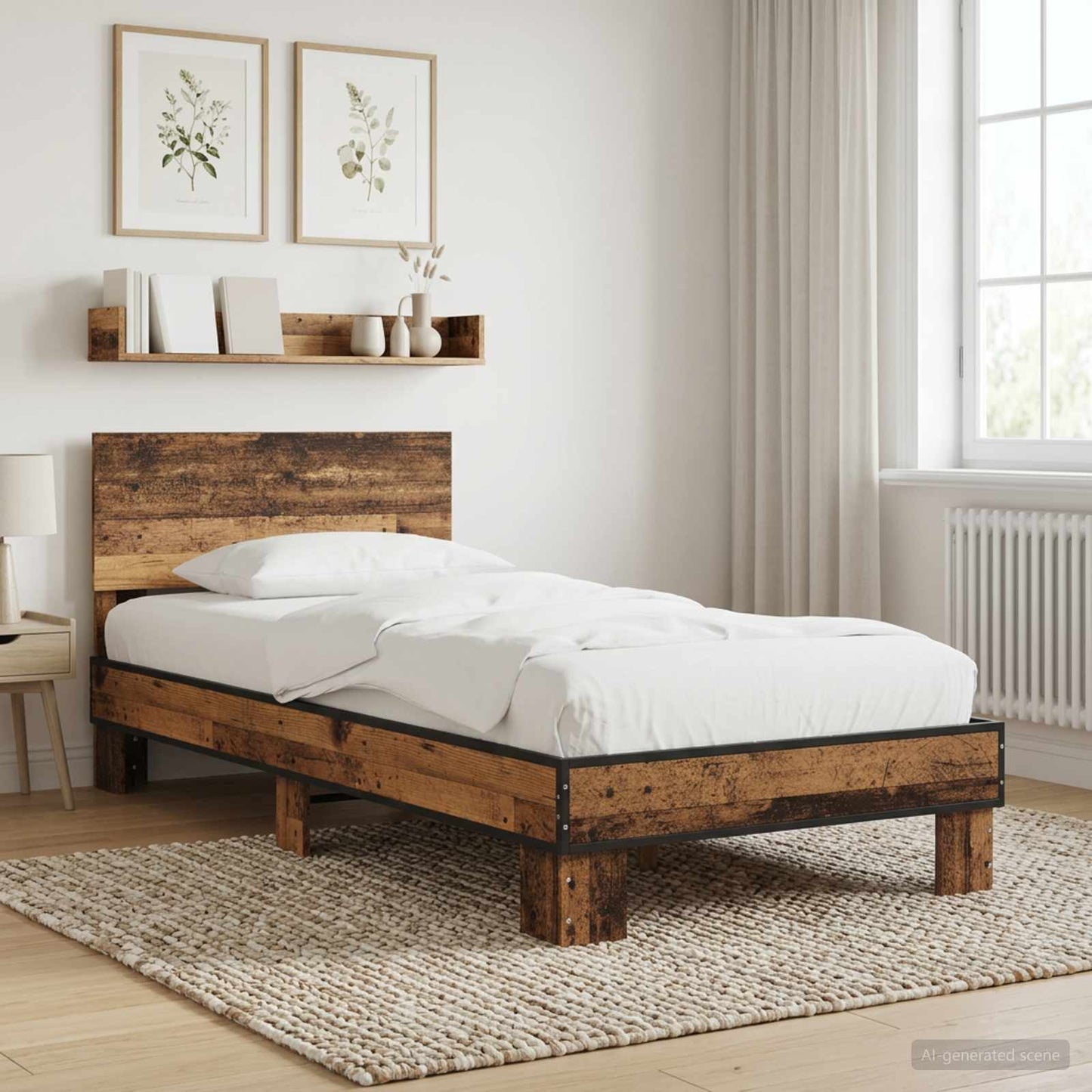 Bedframe met Hoofdeinde Oud hout 80 x 200 cm Bewerkt hout is nu te koop bij PeponiXL, paradijselijk wonen!