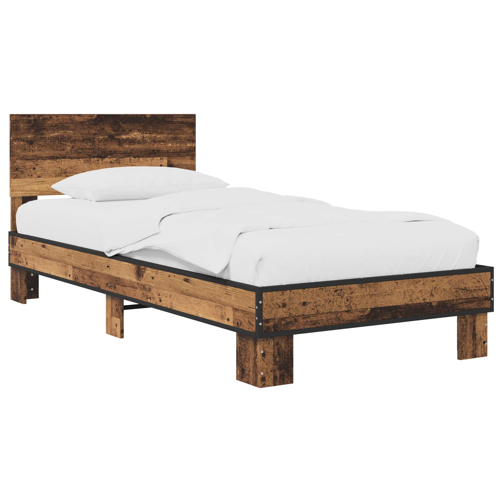 Bedframe met Hoofdeinde Oud hout 80 x 200 cm Bewerkt hout is nu te koop bij PeponiXL, paradijselijk wonen!