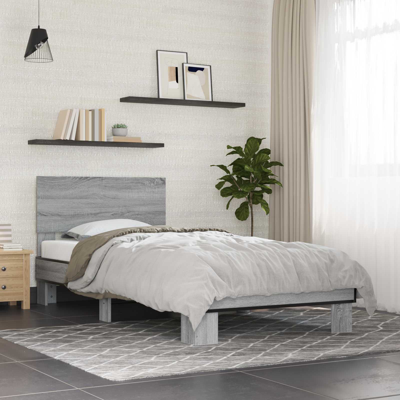 Bedframe met Hoofdeinde Grijs Sonoma 80 x 200 cm Bewerkt hout is nu te koop bij PeponiXL, paradijselijk wonen!