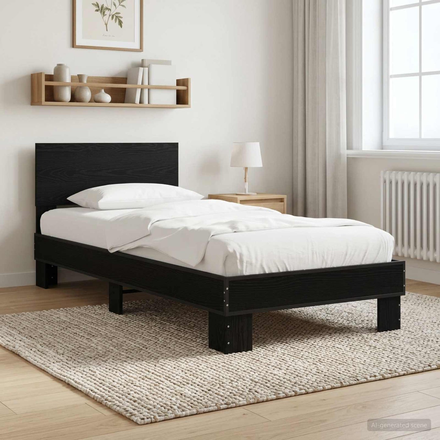 Bedframe met Hoofdeinde Zwart eiken 80 x 200 cm Bewerkt hout is nu te koop bij PeponiXL, paradijselijk wonen!