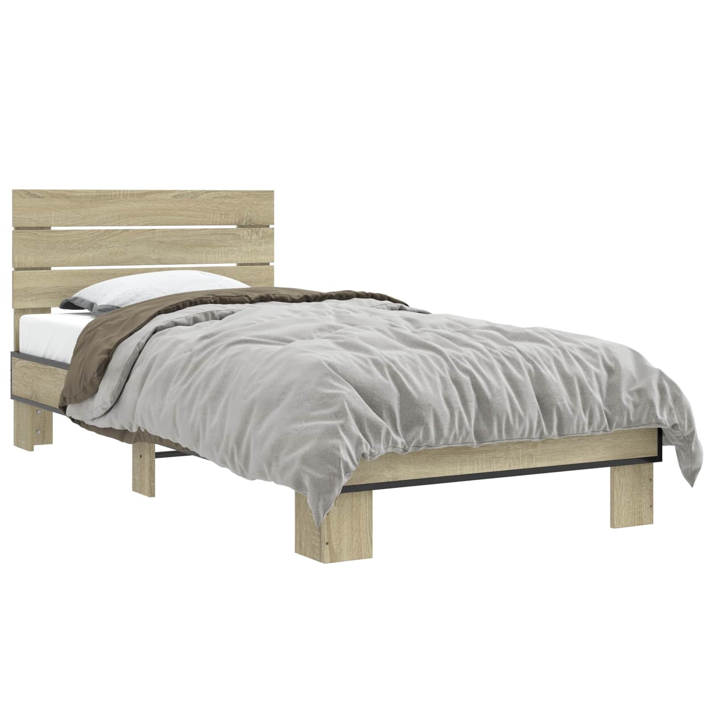 Bedframe met Hoofdeinde Sonoma Eiken 80 x 200 cm Bewerkt hout is nu te koop bij PeponiXL, paradijselijk wonen!