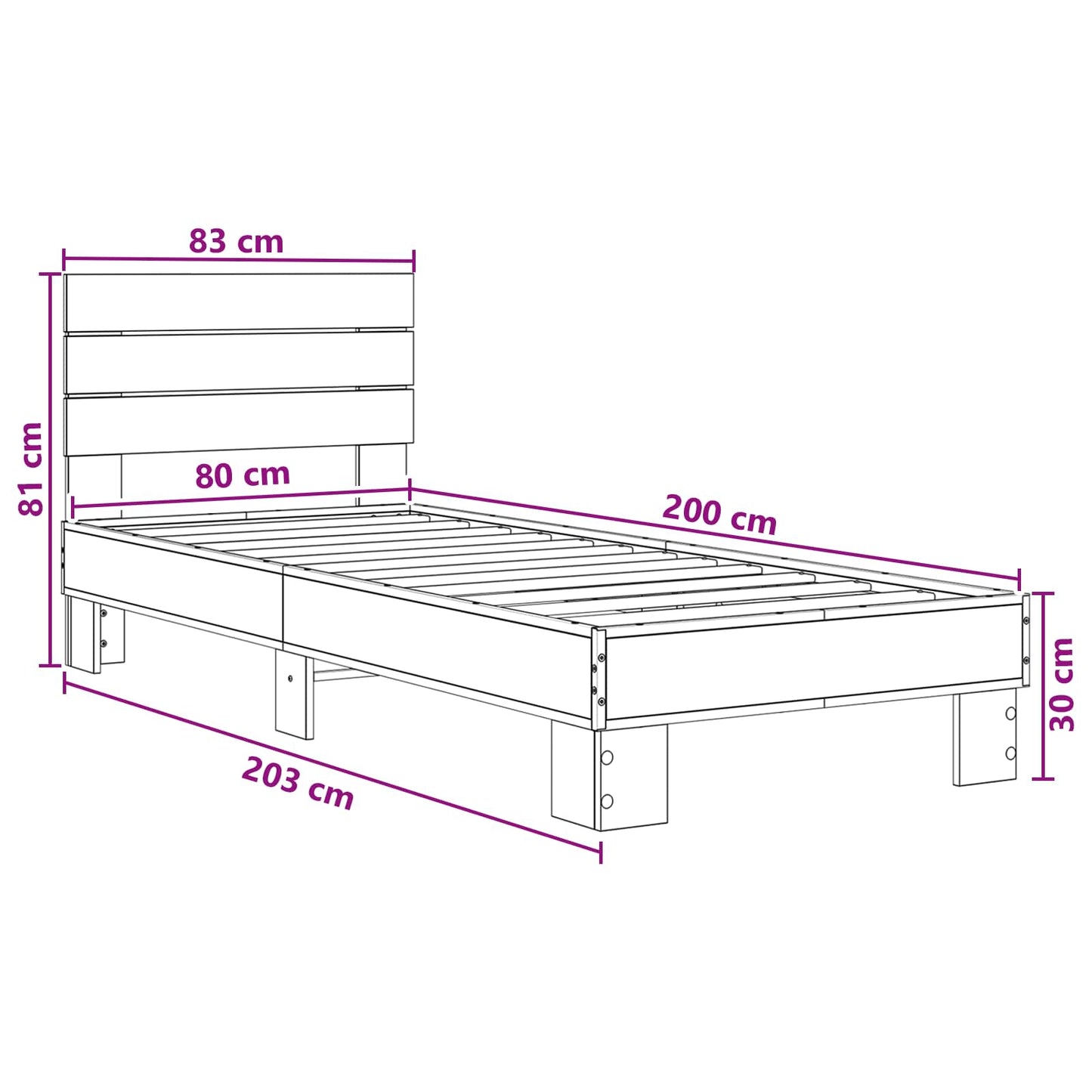 Bedframe met Hoofdeinde Gerookt eiken 80 x 200 cm Bewerkt hout is nu te koop bij PeponiXL, paradijselijk wonen!