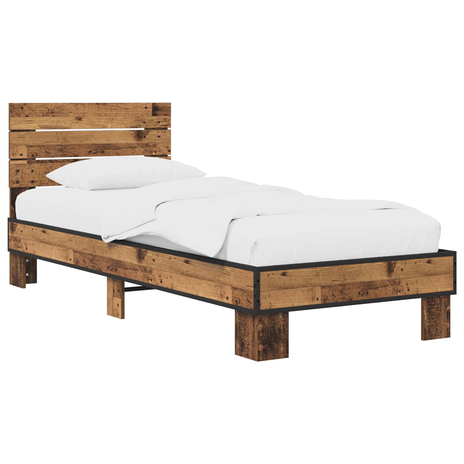 Bedframe met Hoofdeinde Oud hout 80 x 200 cm Bewerkt hout is nu te koop bij PeponiXL, paradijselijk wonen!
